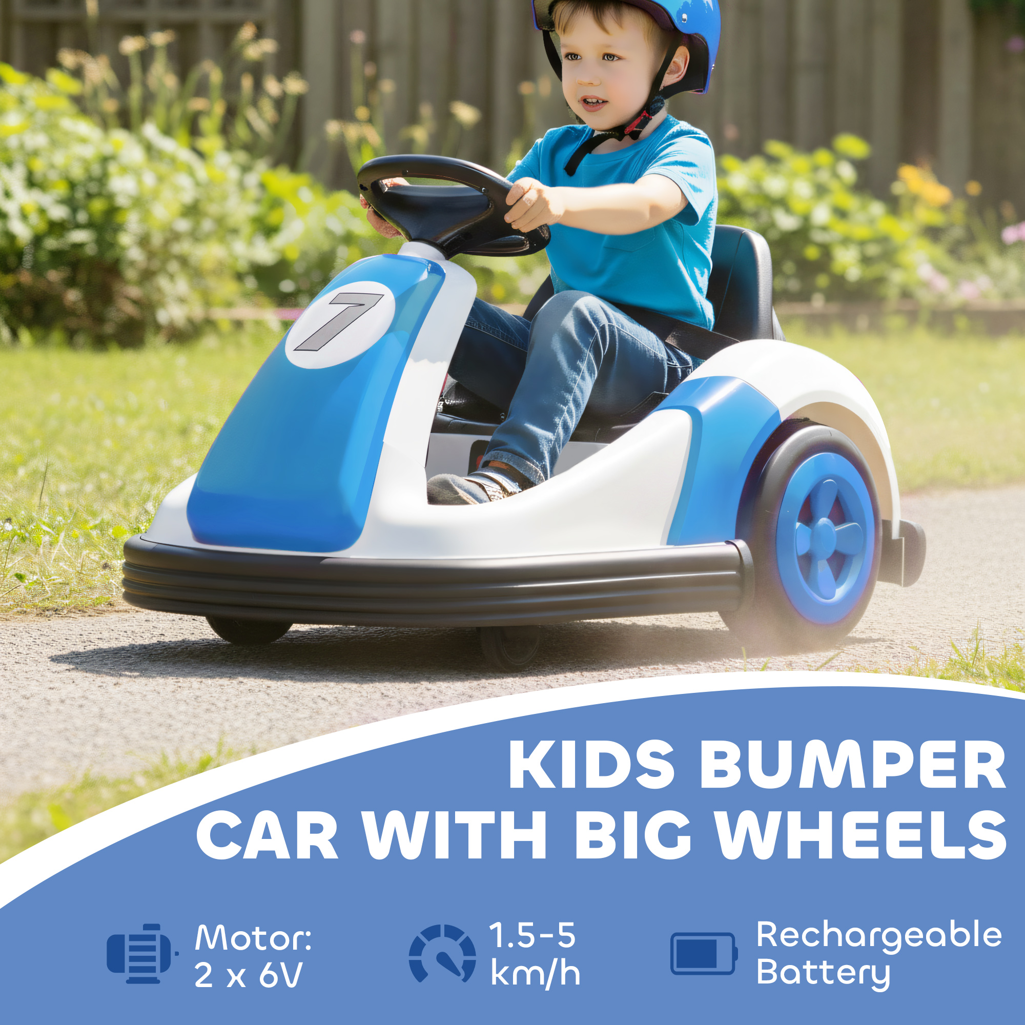 AIYAPLAY Kids Bumper Car with 360-Degree Rotation, 6V Electric Ride On Car with Music and Horn for 3-8 Years Old, Blue 4