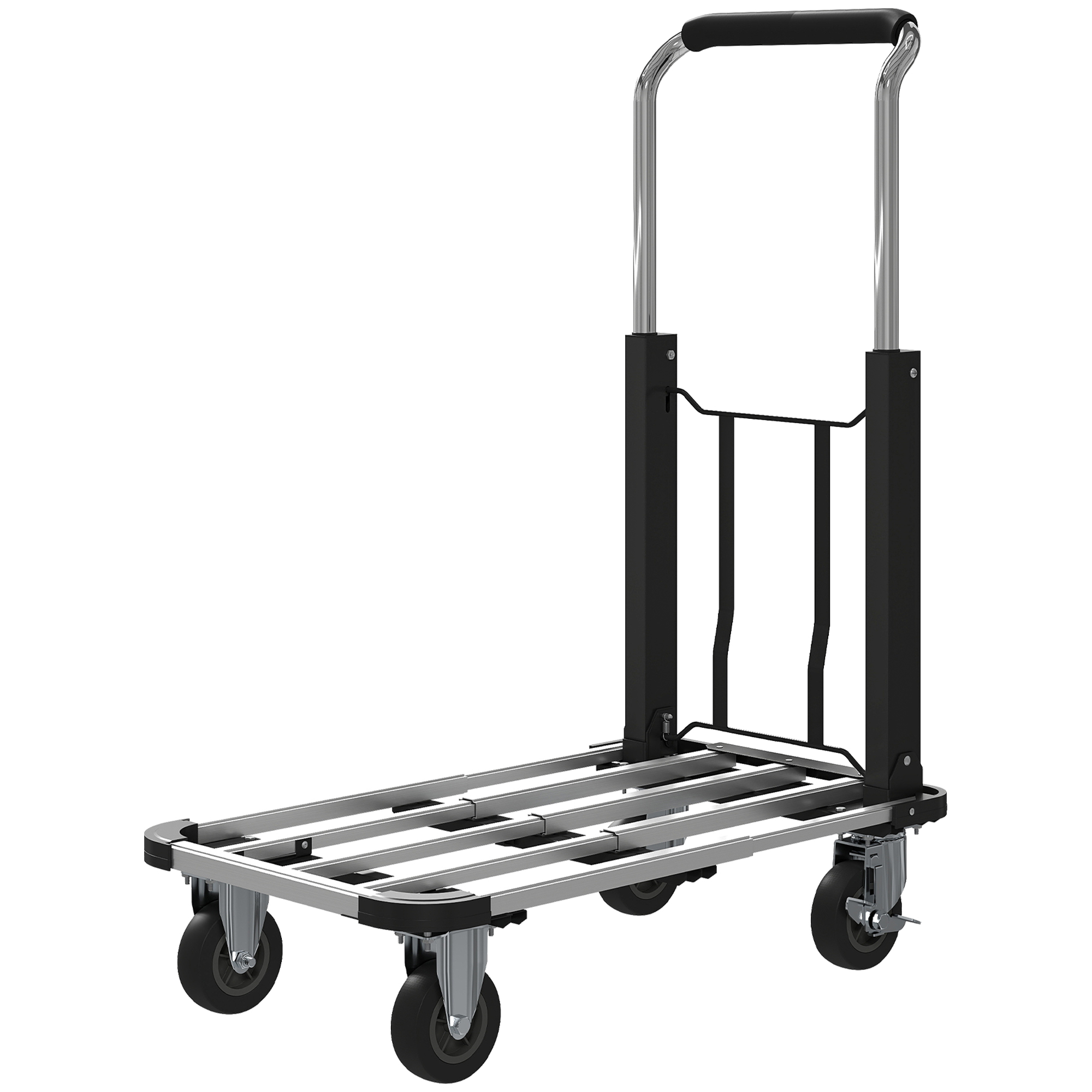 HOMCOM Chariot porte-charges pliable à plateforme extensible, 150 kg, poignée réglable - Argent