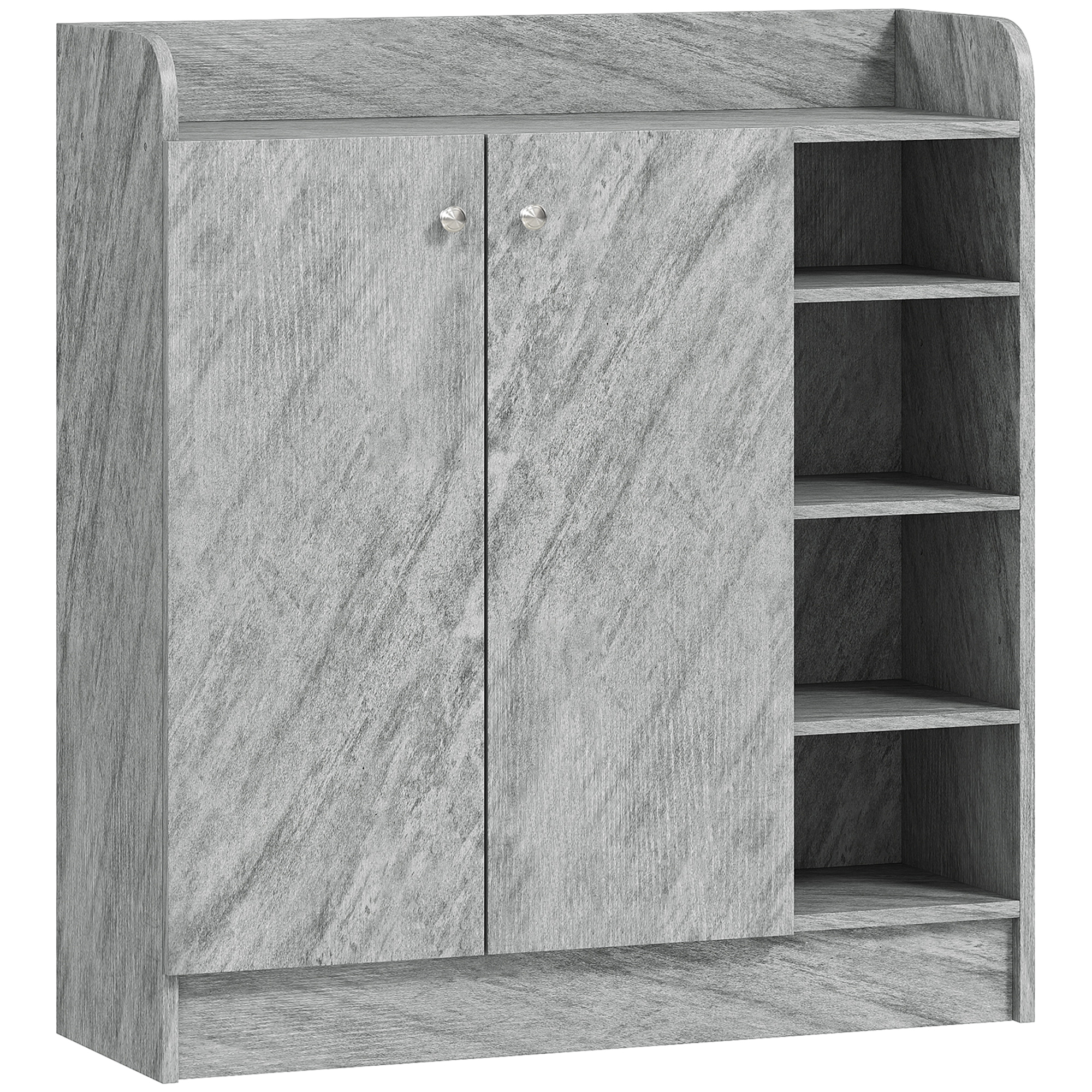 Image of HOMCOM Scarpiera Moderna in Legno con 4 Ripiani Aperti e Armadietto per 12 Paia,, 83x30x90 cm, Grigio Cemento Aosom Italy006