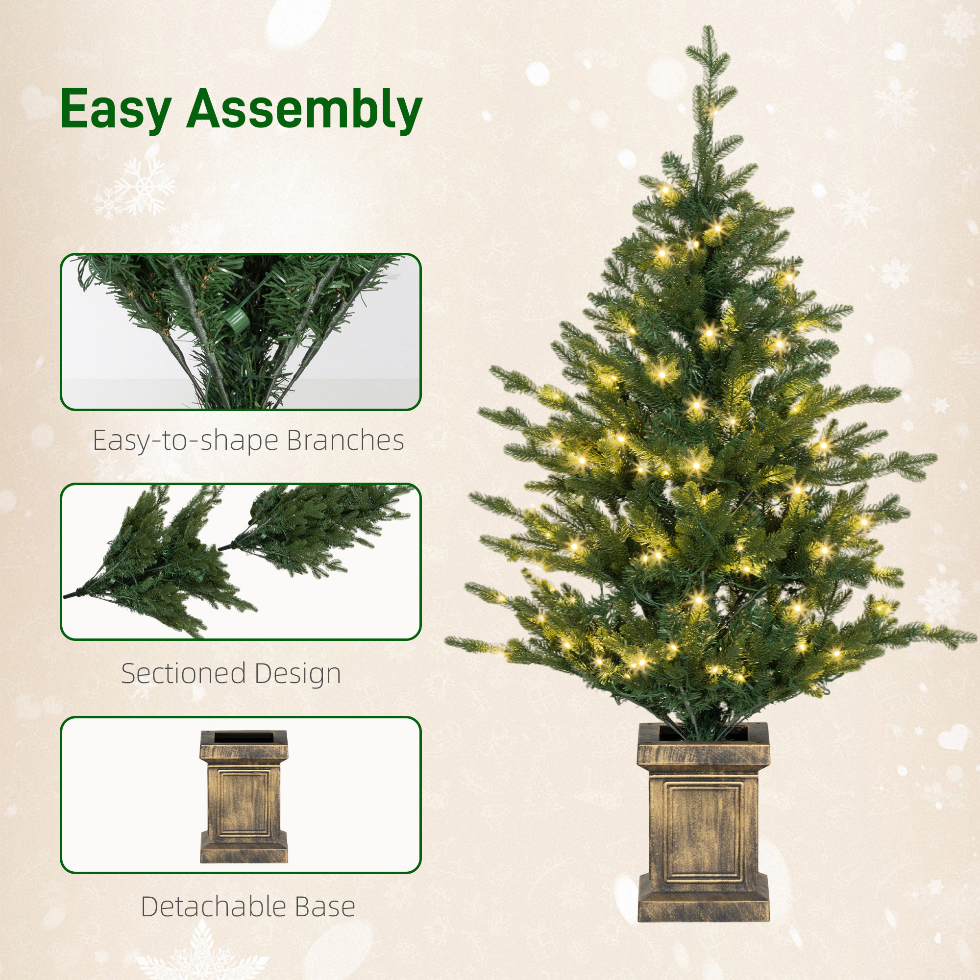 HOMCOM Set of Two Artificial 4ft Christmas Trees, with Lights Green 8