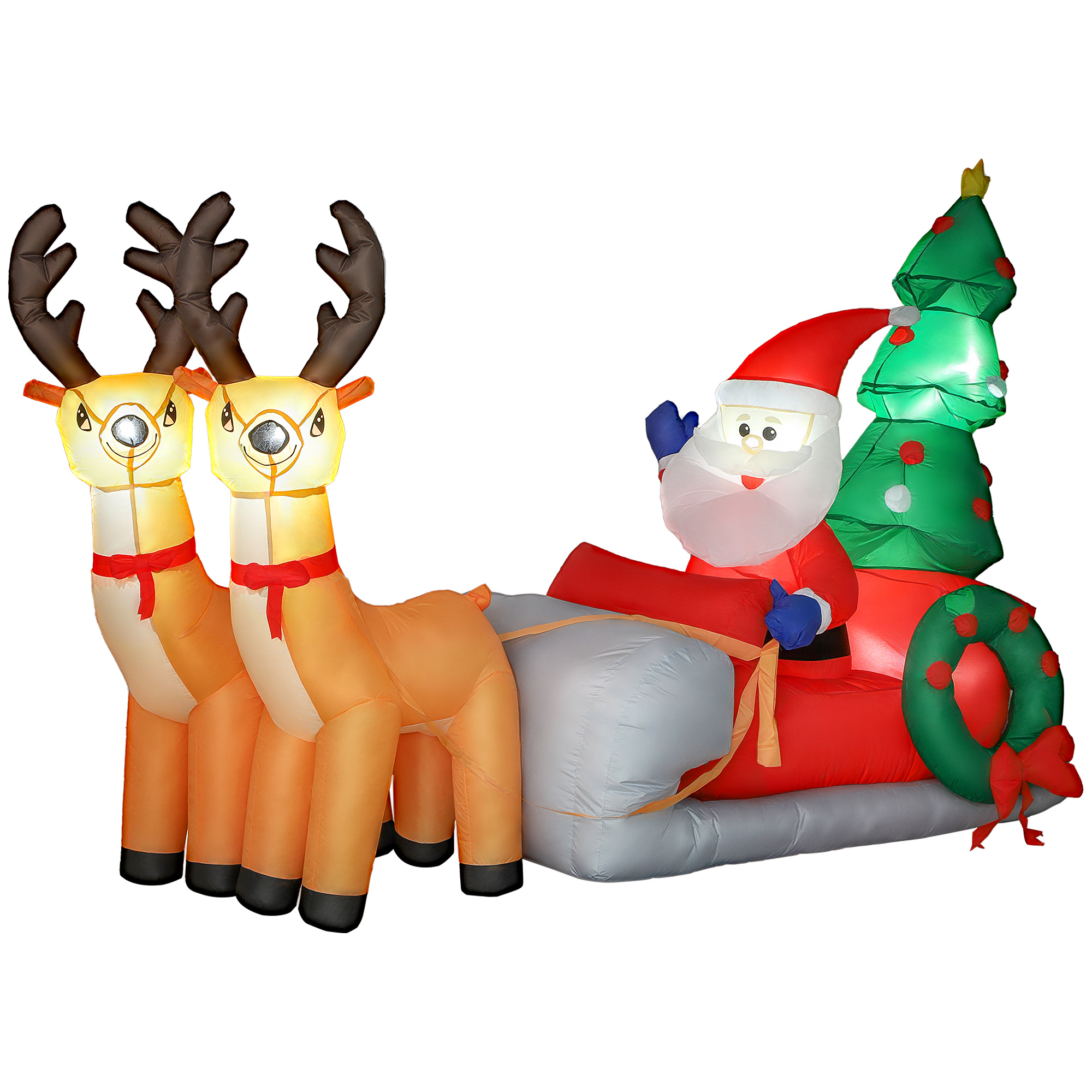 Outsunny 216 cm Aufblasbarer Weihnachtsmann auf Schlitten mit 2 Rentier Auf günstig online kaufen