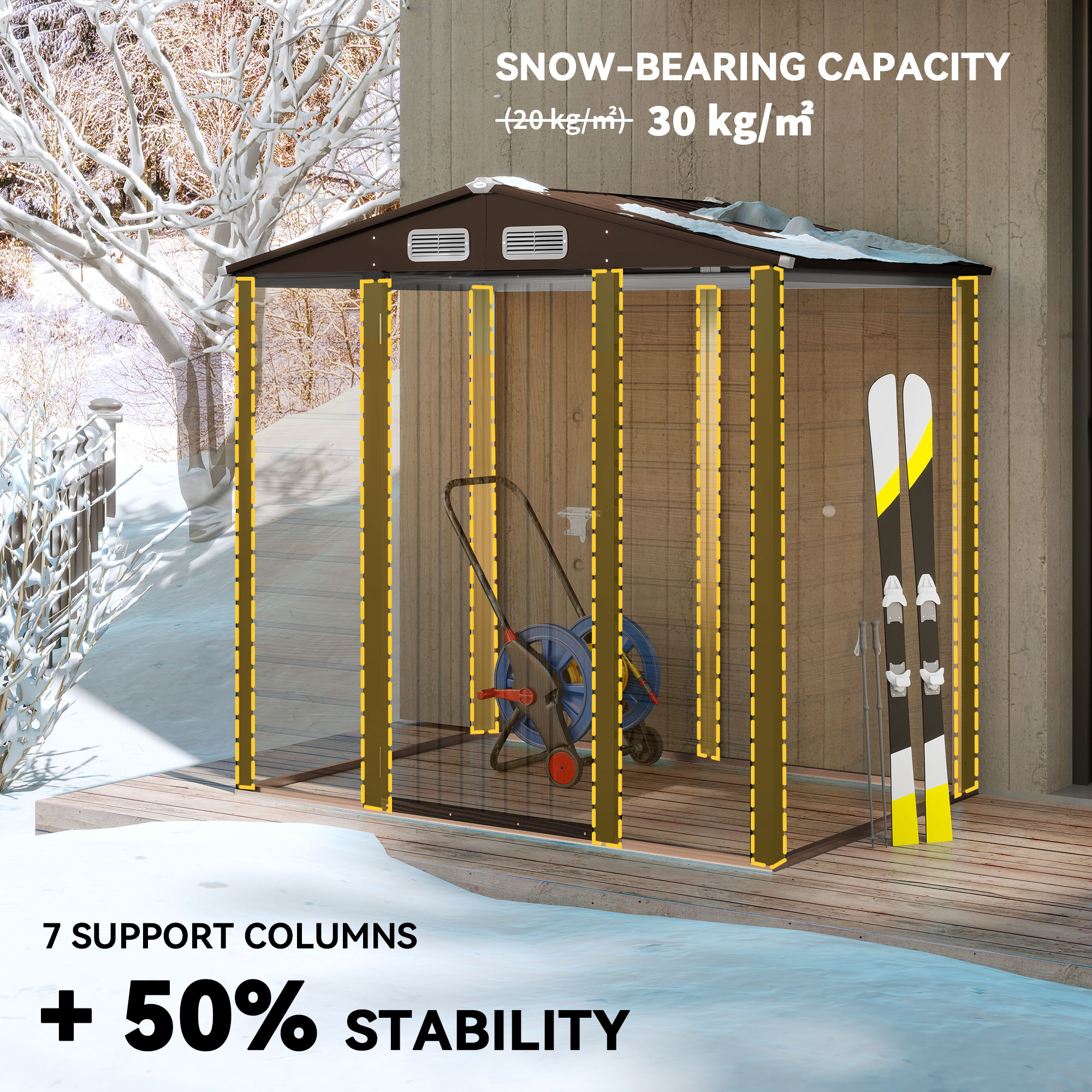 Outsunny 4 x 6ft Galvanised Steel Garden Shed, with Lock and Gloves Oak 5