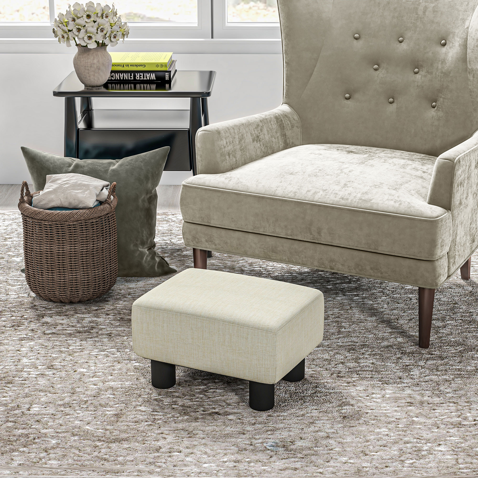 HOMCOM Sitzhocker Pouf Stoffbezug 40 x 30 x 24 cm belastbar bis 110 kg Beig günstig online kaufen