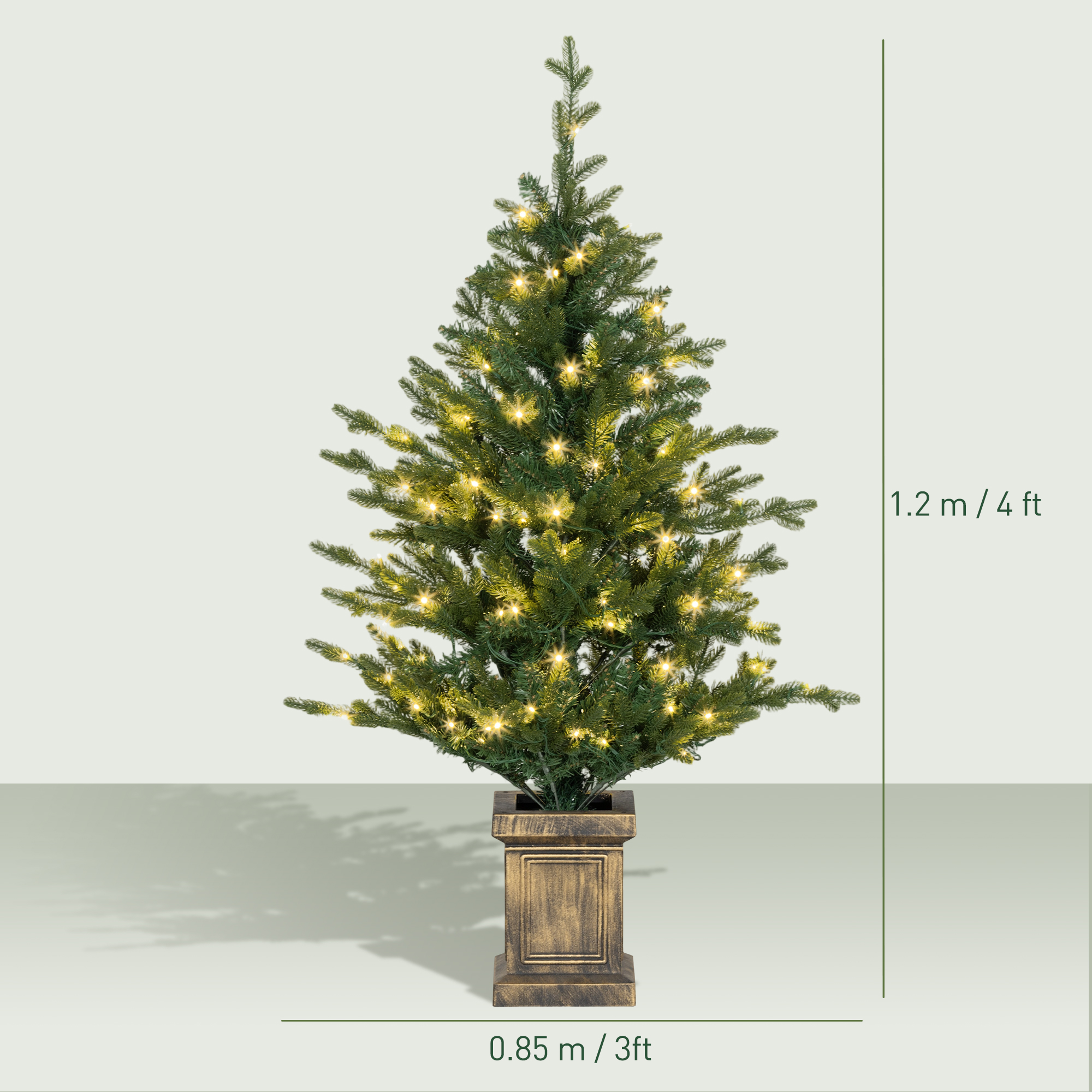 HOMCOM Set of Two Artificial 4ft Christmas Trees, with Lights Green 3