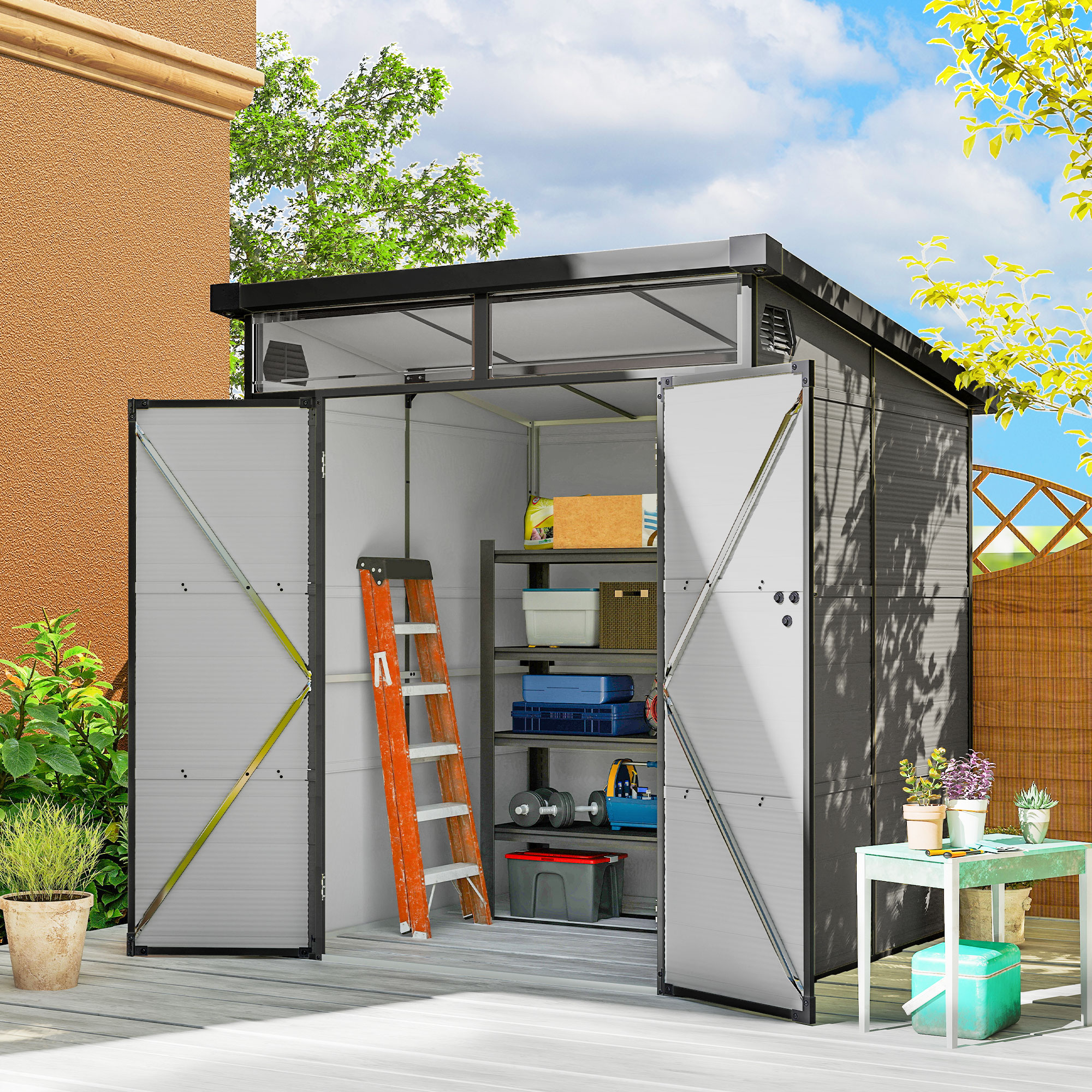 Outsunny Gerätehaus Kunststoff 3,24m³ 190x191x215cm Geräteschuppen mit Pult günstig online kaufen