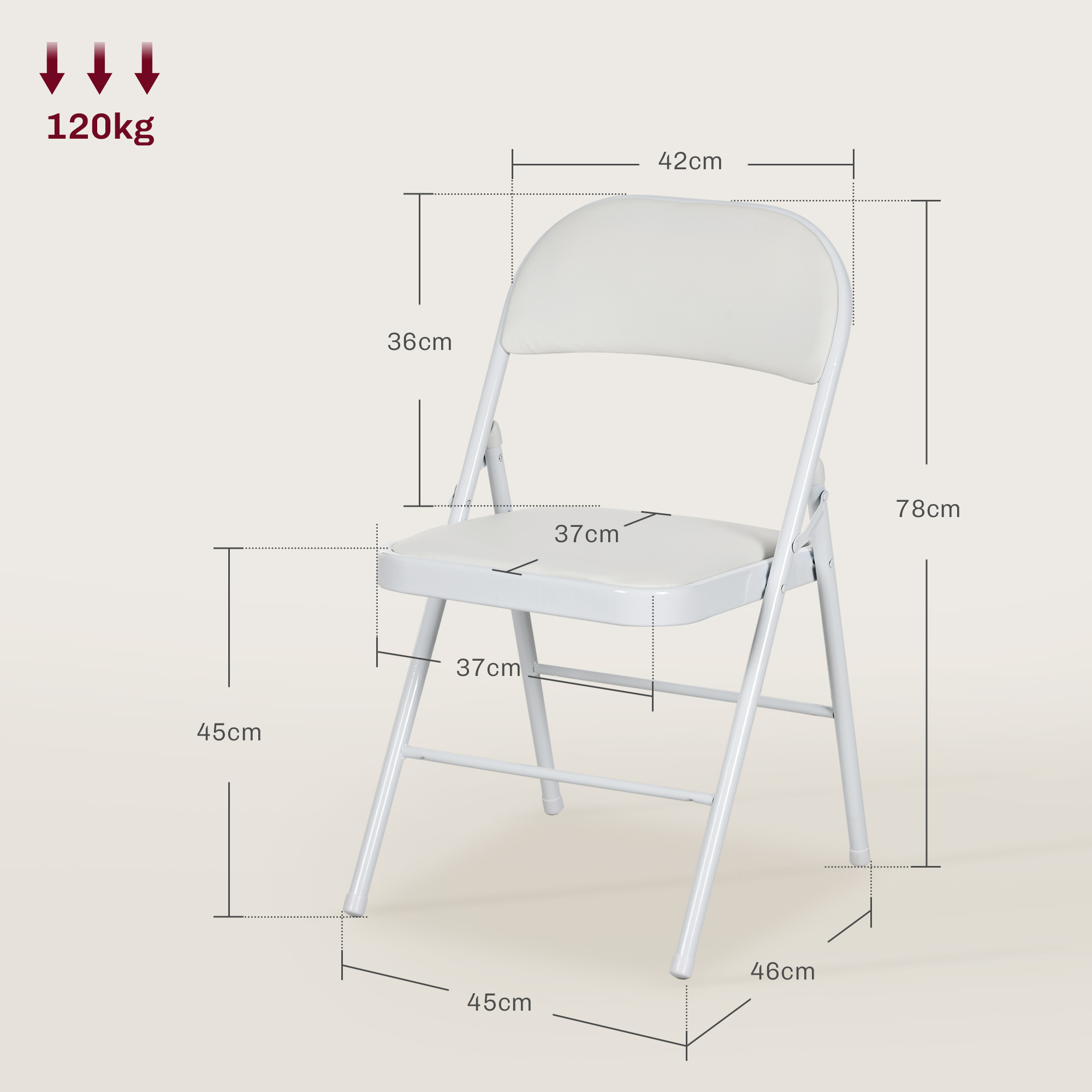 HOMCOM Set di 6 sedie pieghevoli sedie da pranzo portatili sedia pieghevole da interno con cuscino in lino e struttura in acciaio dim. 45L x 46D x 78H cm beige