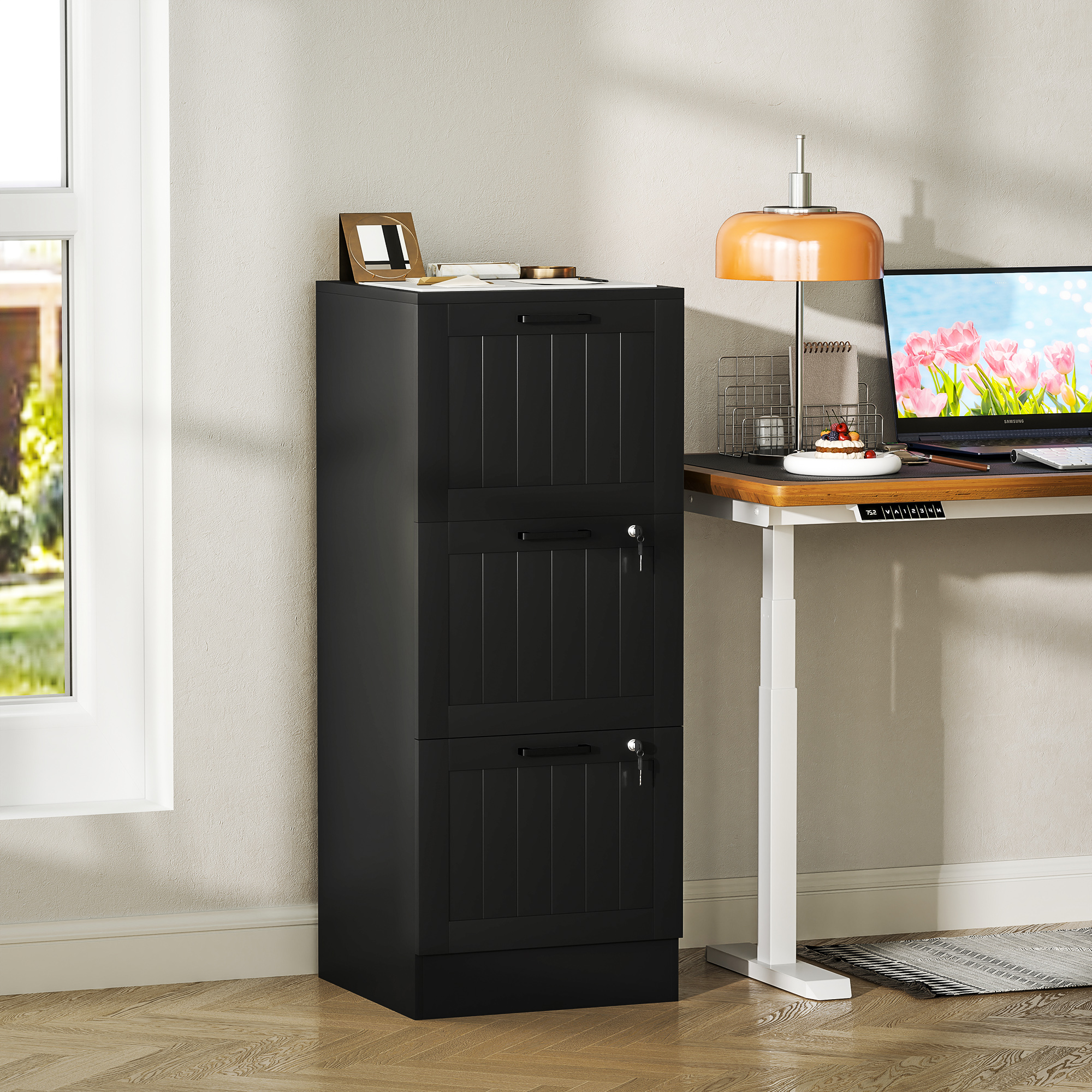HOMCOM Schubladenschrank 3 Schubladen   Aktenschrank mit 2 Schlössern & Hän günstig online kaufen