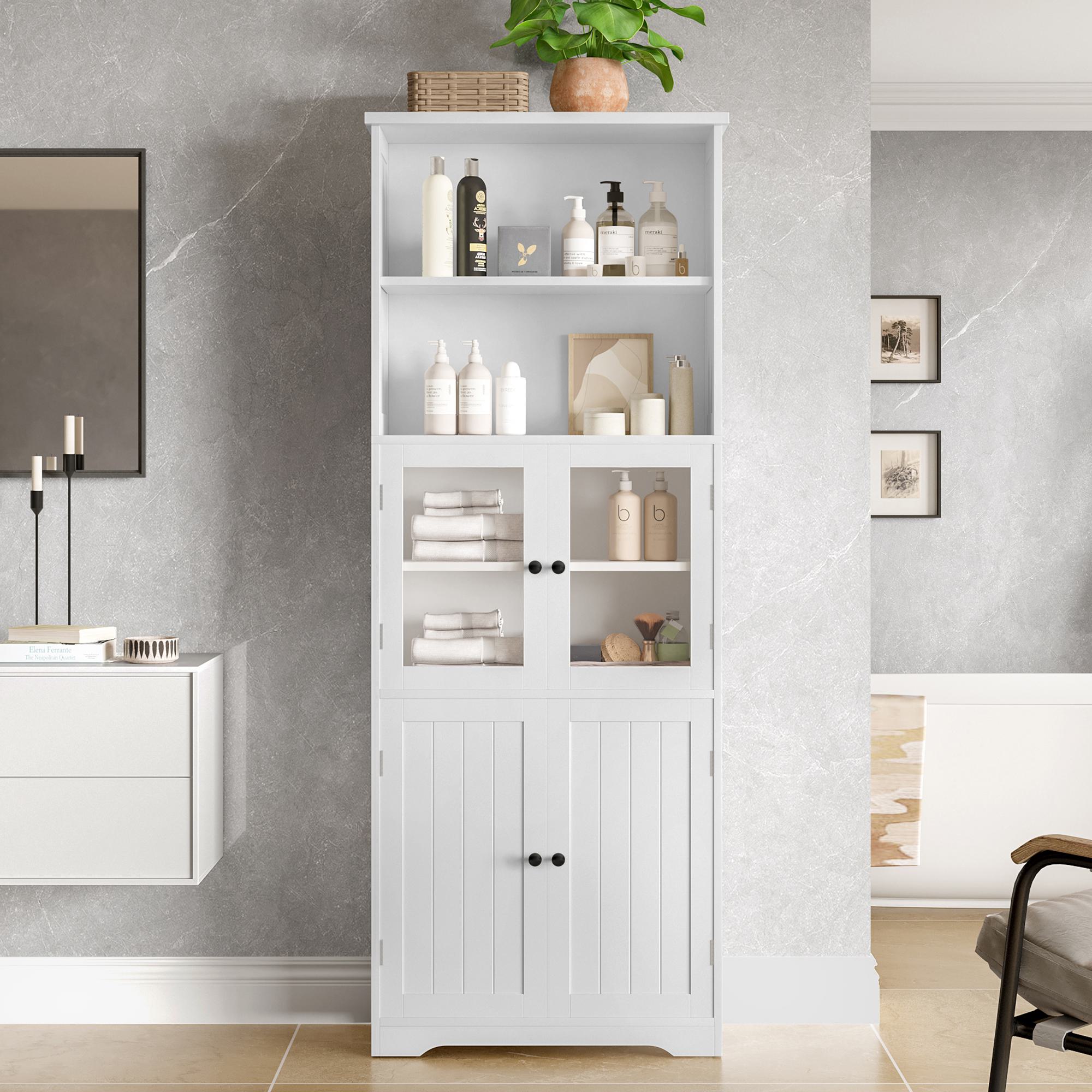 Badezimmer-Hochschrank mit Stauraum, Glasschranktür, Holzschranktür, verste günstig online kaufen