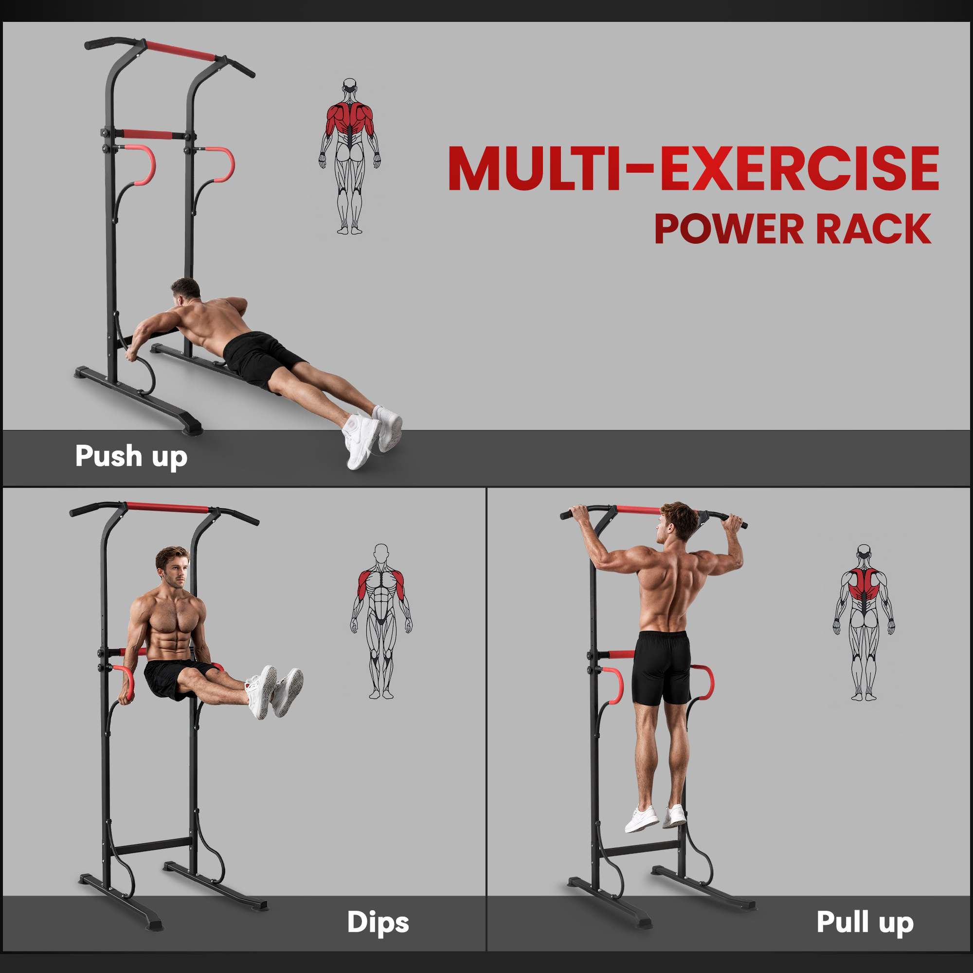 HOMCOM Steel Multi-Use Exercise Power Tower Pull Up Station Adjustable Height W/ Grips 4