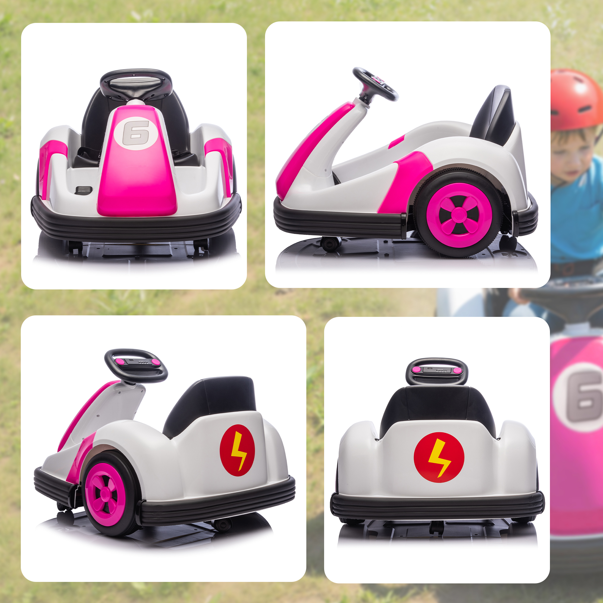 AIYAPLAY Kids Bumper Car with 360-Degree Rotation, 6V Electric Ride On Car with Music and Horn for 3-8 Years Old, Pink 9