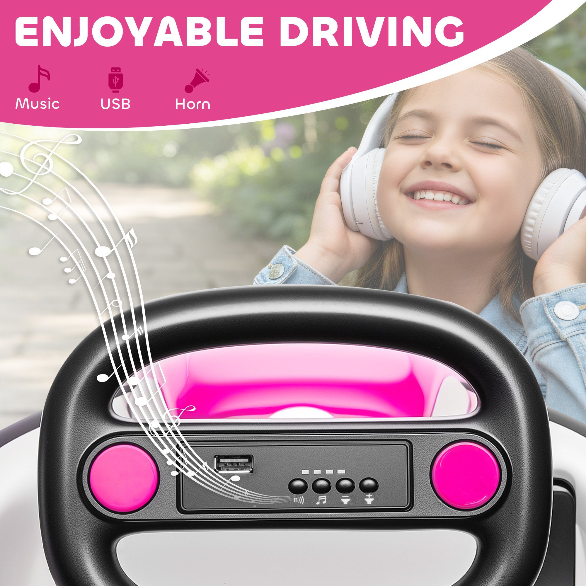 AIYAPLAY Kids Bumper Car with 360-Degree Rotation, 6V Electric Ride On Car with Music and Horn for 3-8 Years Old, Pink 7
