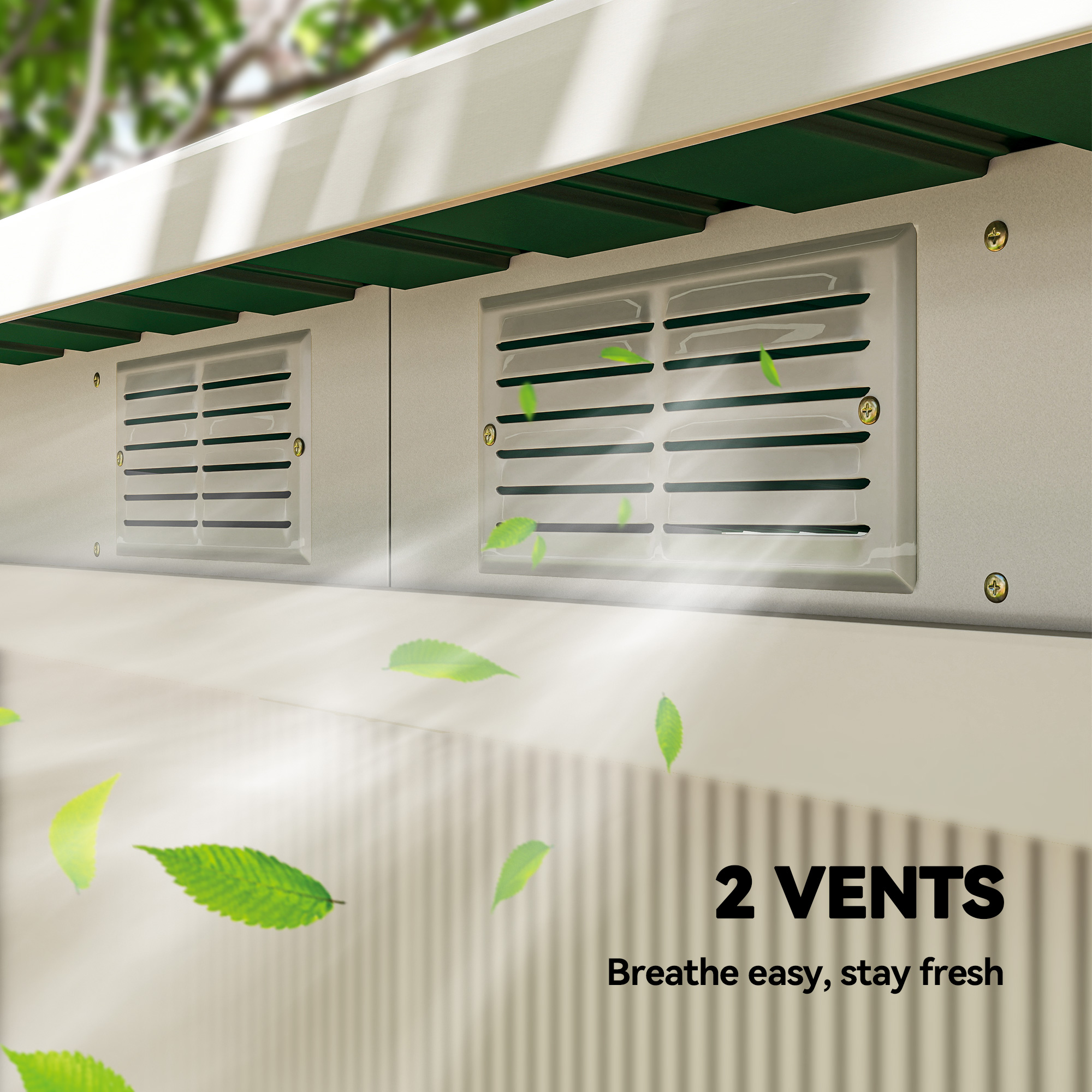 Outsunny 9ft x 4ft Metal Garden Shed, Outdoor Tool House with Foundation Kit, Ventilations and Double Doors, Deep Green 8