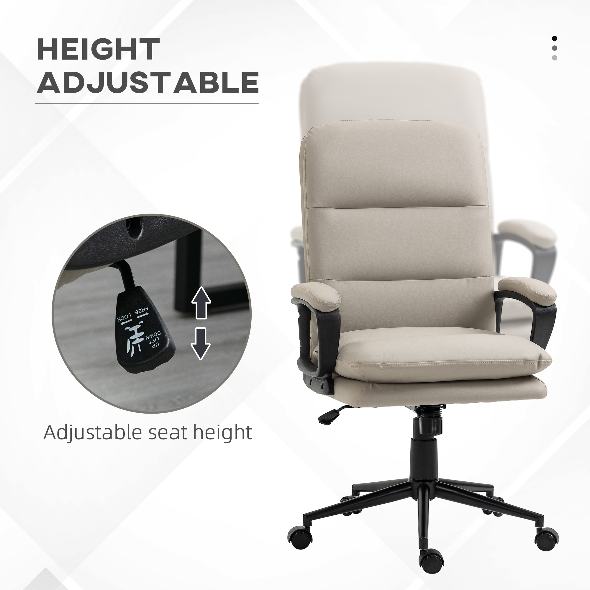 Vinsetto Office Chair, PU Leather Computer Desk Chair Office Chair with Adjustable Height and Swivel Rolling Wheels for Work Study, Light Grey 5