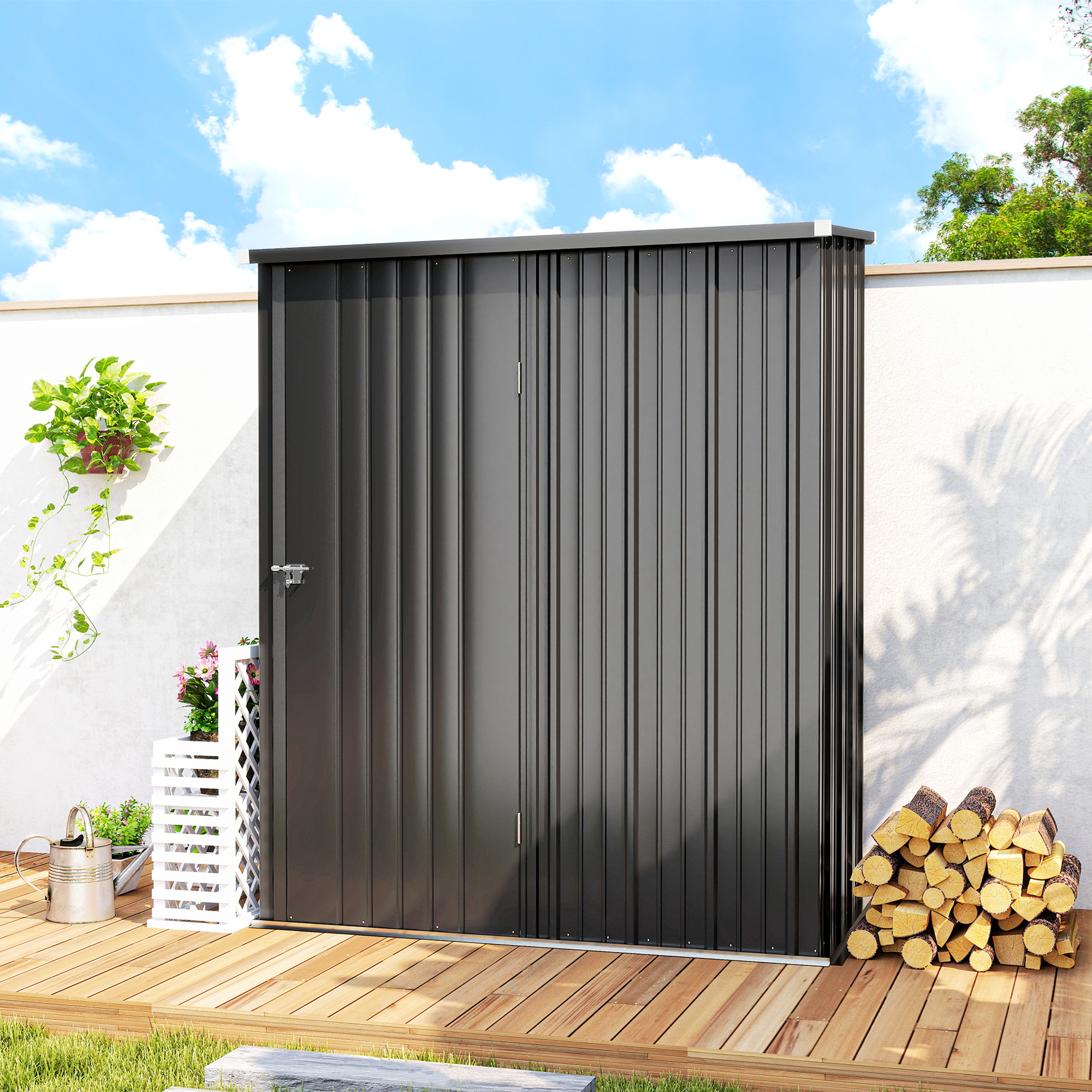 Outsunny 5.3 x 3.1ft Corrugated Steel Garden Shed Black 8