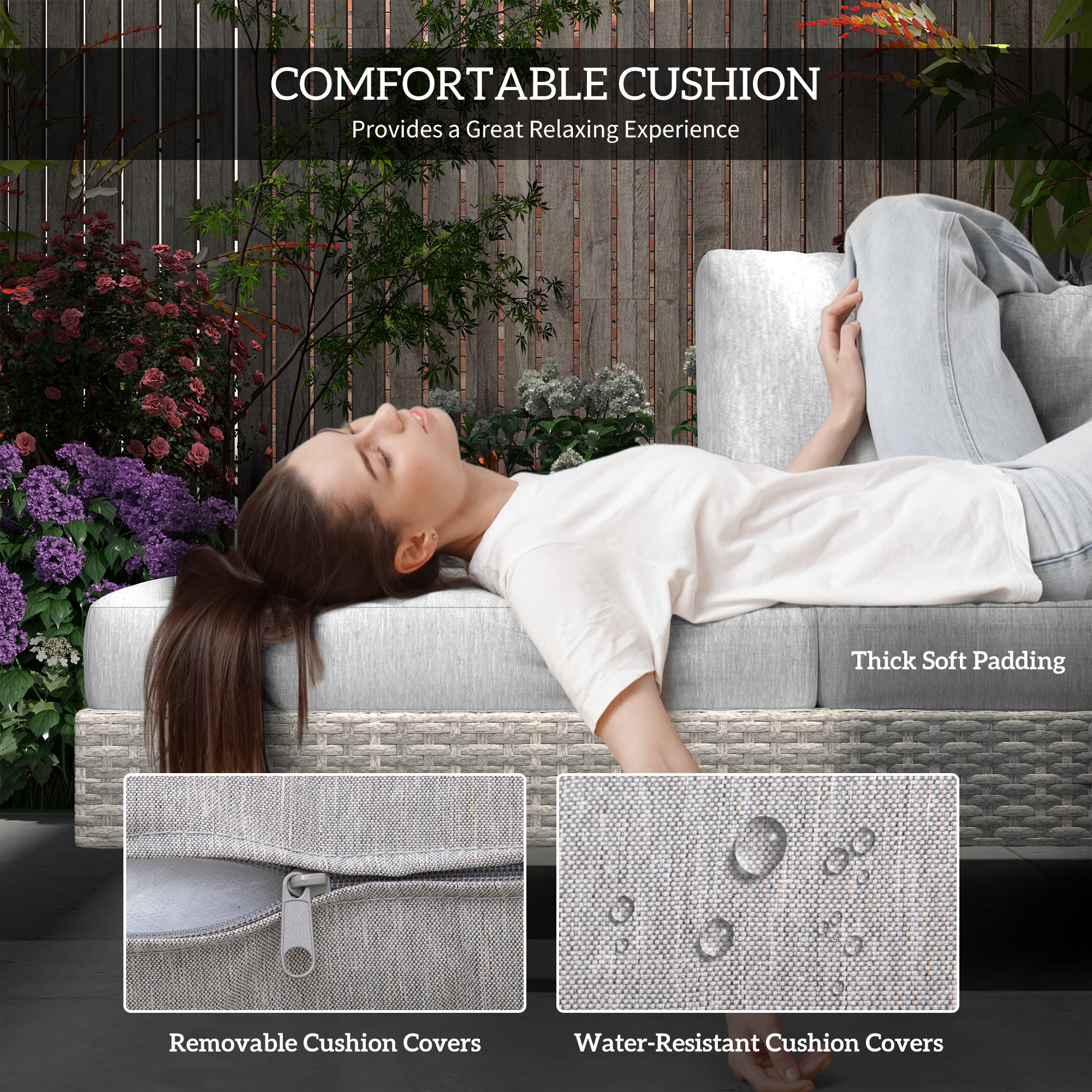 Outsunny Three-Piece Corner Rattan Set, with Glass Tables 5