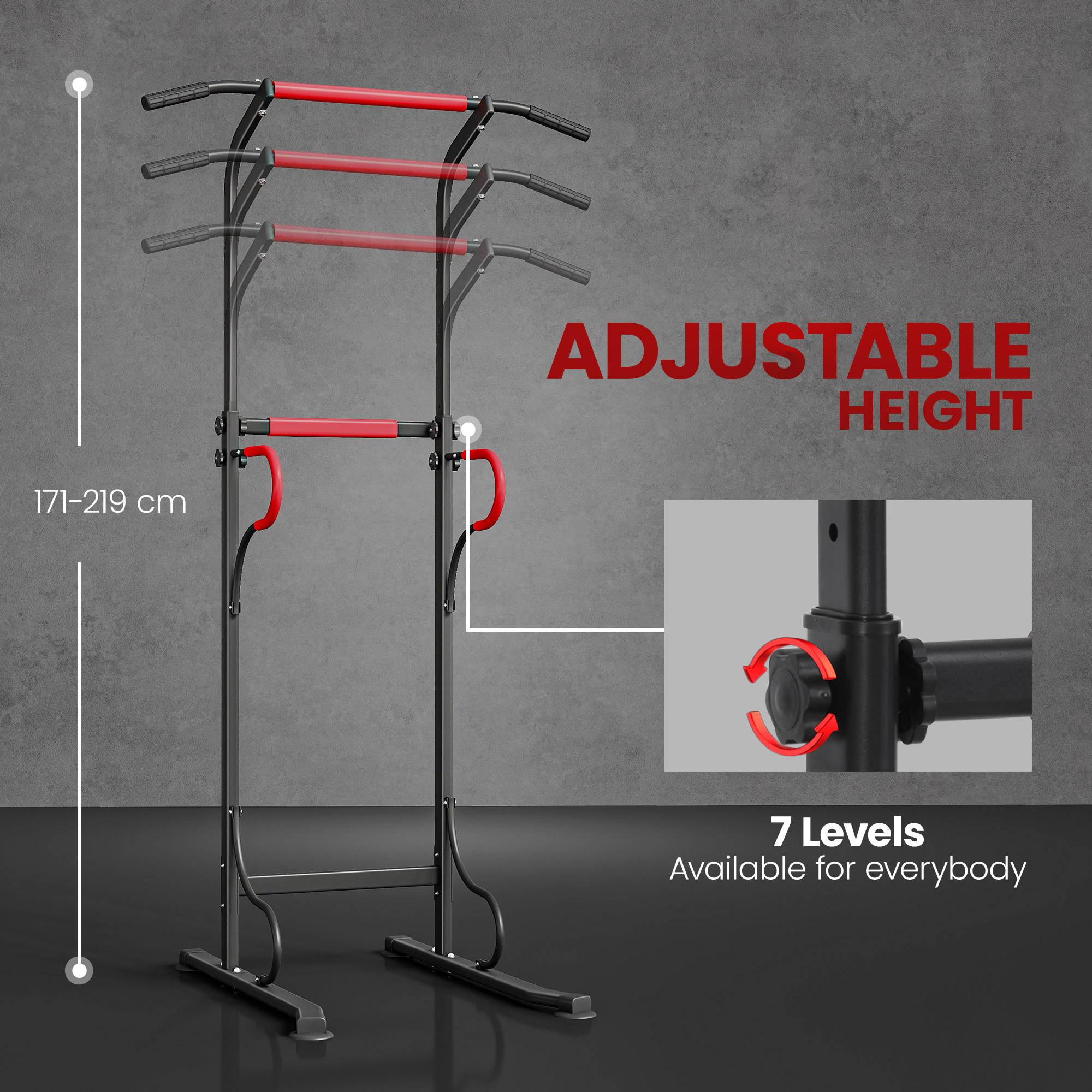 HOMCOM Steel Multi-Use Exercise Power Tower Pull Up Station Adjustable Height W/ Grips 5