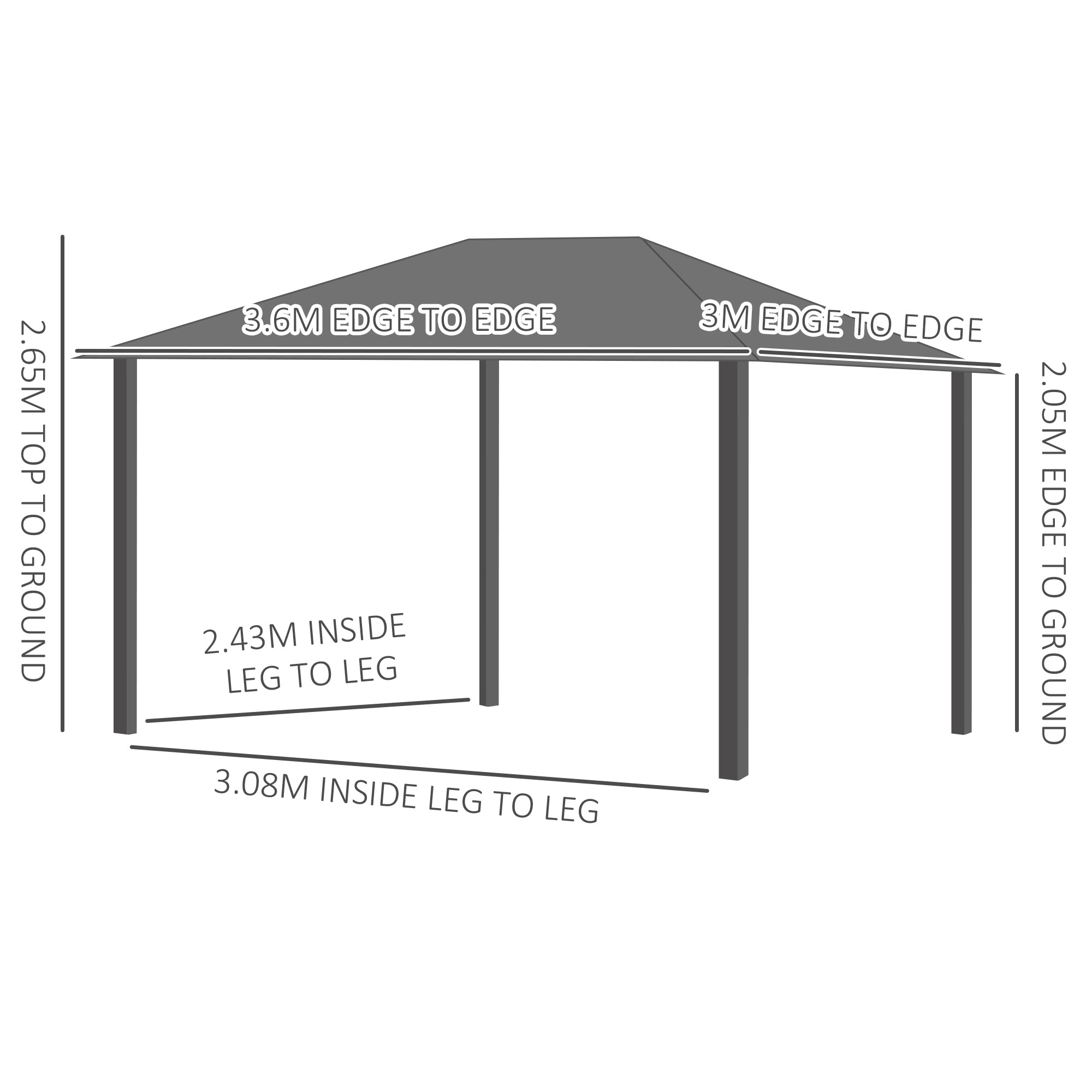 Outsunny 3 x 3.6m Hardtop Gazebo Canopy with Polycarbonate Roof, Aluminium Frame, Permanent Pavilion Garden Gazebo with Netting and Curtains for Patio, Deck, Dark Grey 3
