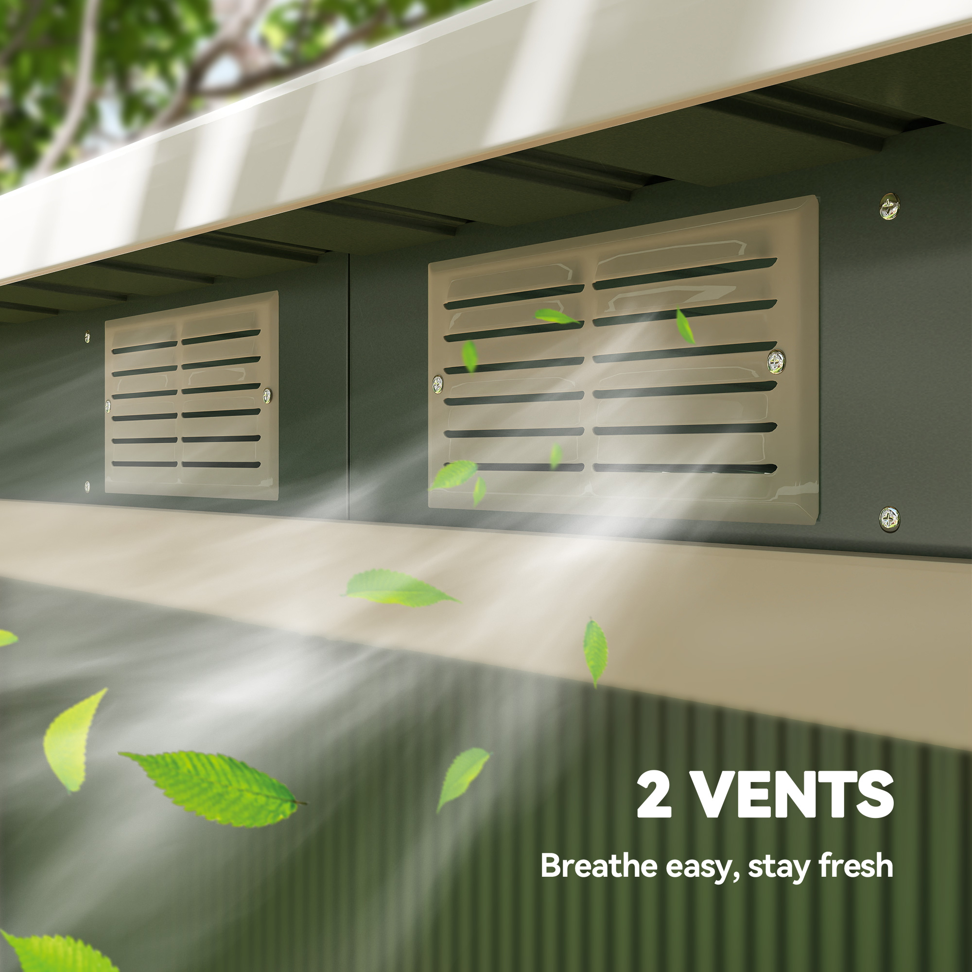 Outsunny 9ft x 4ft Metal Garden Shed, Outdoor Tool House with Foundation Kit, Ventilations and Double Doors, Light Green 8