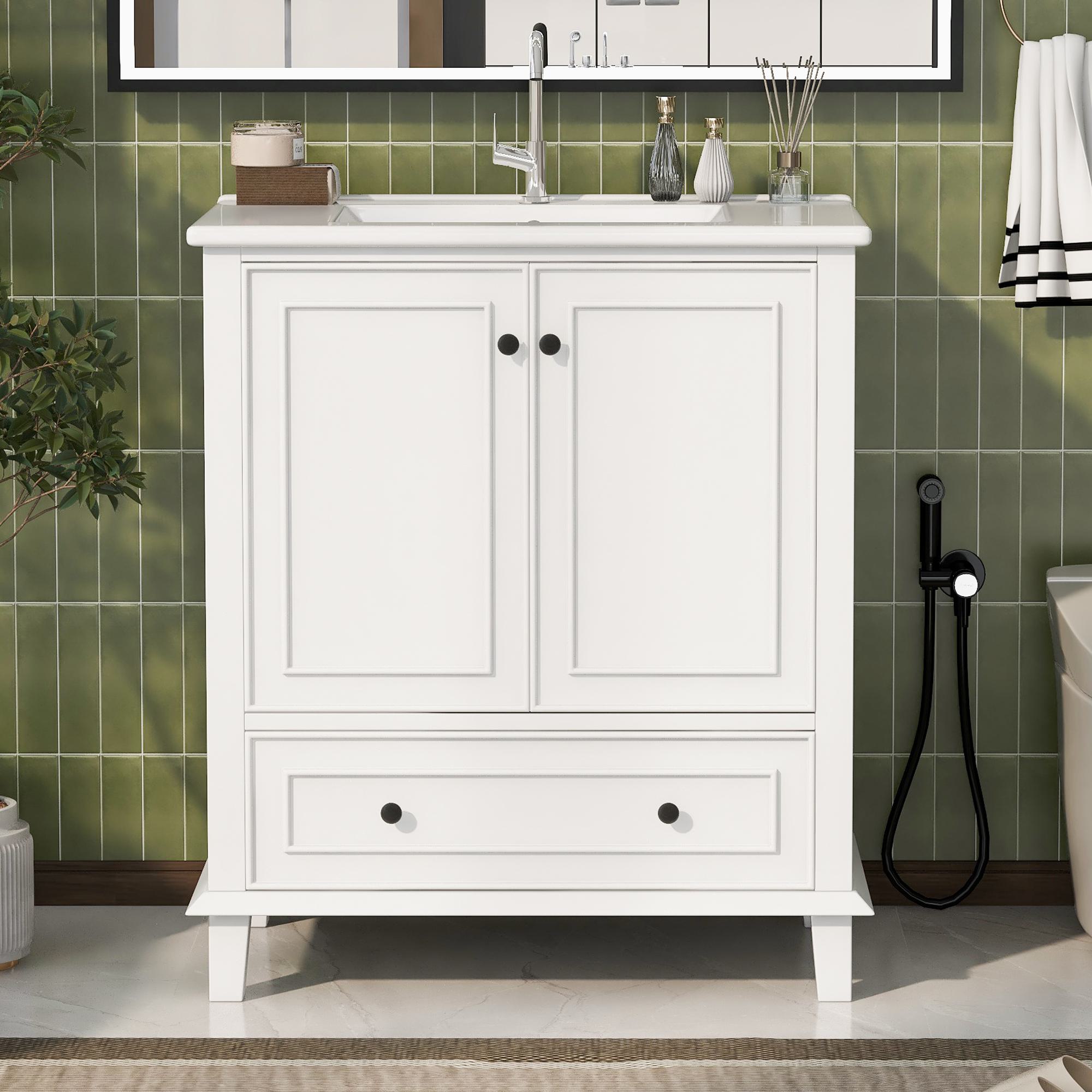 Badezimmerschrank mit Waschbecken, freistehend, großer Stauraum, 76x46x87 c günstig online kaufen