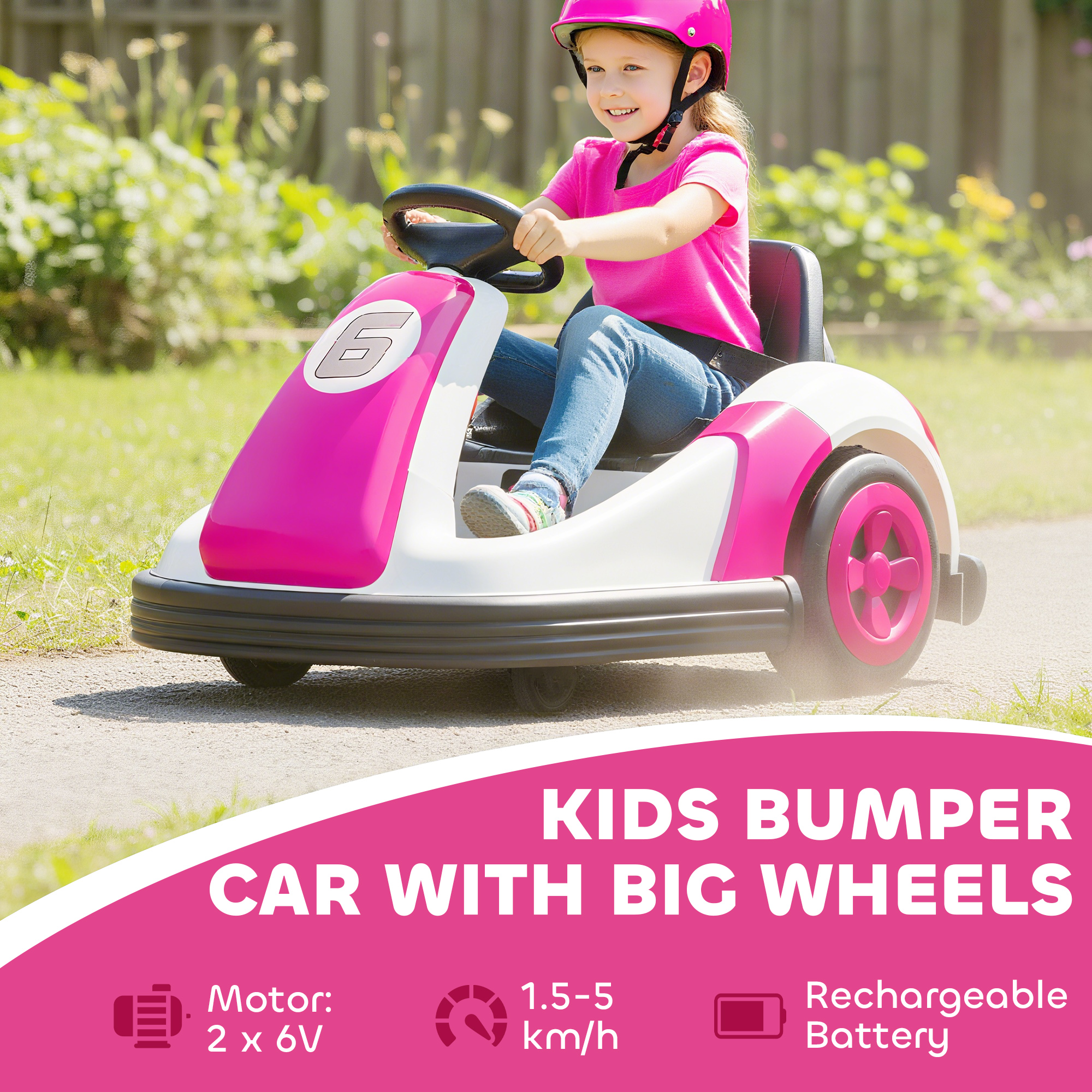AIYAPLAY Kids Bumper Car with 360-Degree Rotation, 6V Electric Ride On Car with Music and Horn for 3-8 Years Old, Pink 4