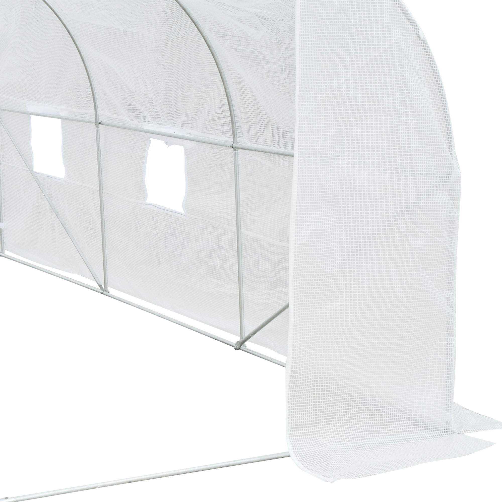 Outsunny Walk-In Polytunnel Greenhouse Warm House Garden Tunnel Shelter Plant Shed with Door and Windows, Galvanised Steel Frame, 3.5 x 3 x 2m, White 8