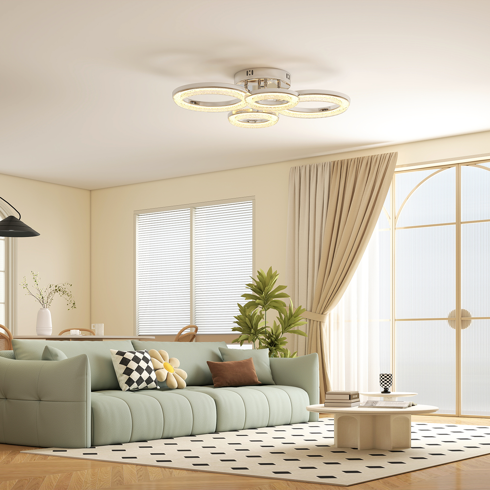 HOMCOM LED Ceiling Light, Modern 4 Rings Ceiling Lamp with Wall Switch Control, 40W 4350lm Flush Mount Ceiling Light with 3500K/4500K/6000K Colour Temperatures for Living Room, Bedroom, Silver Tone 2