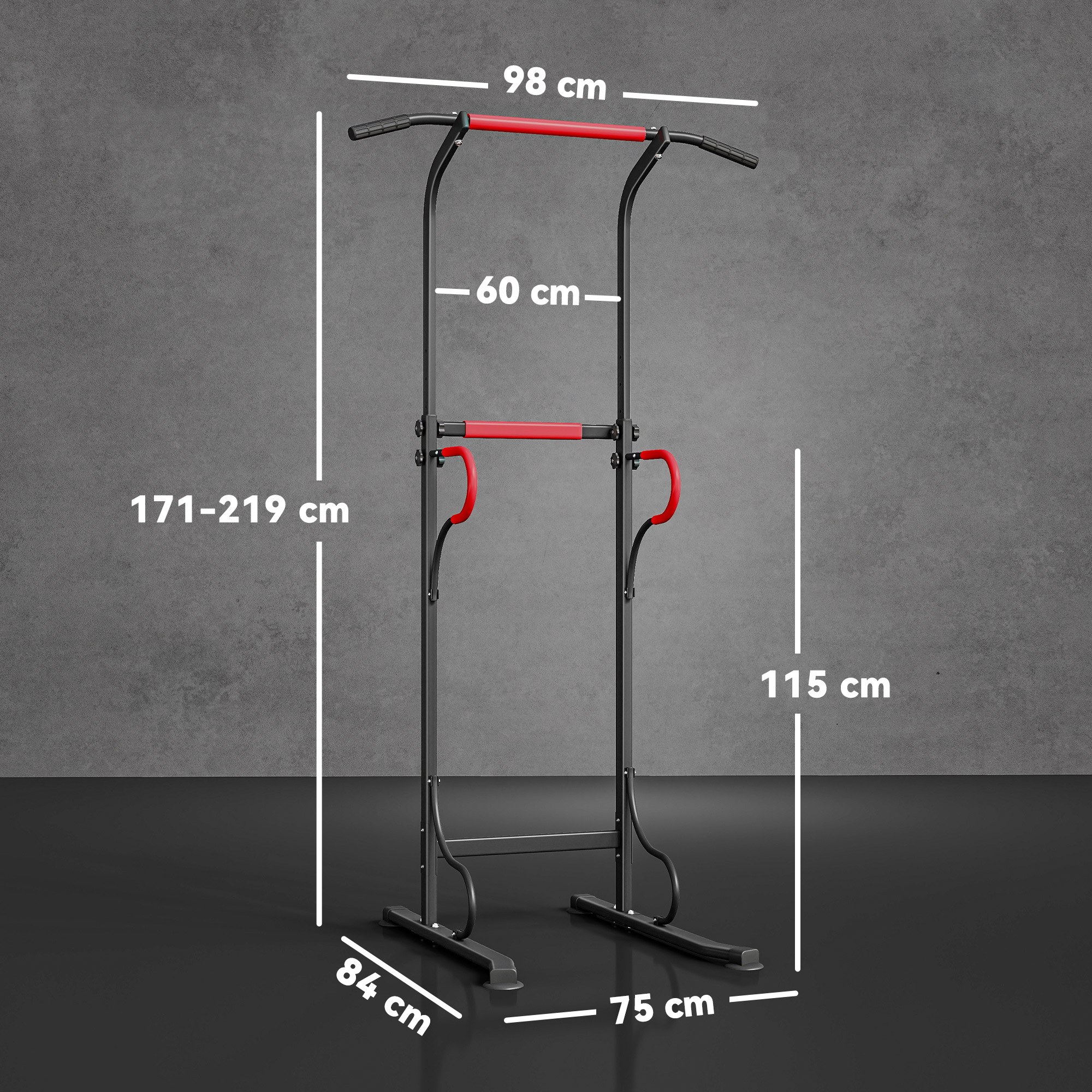 HOMCOM Steel Multi-Use Exercise Power Tower Pull Up Station Adjustable Height W/ Grips 3