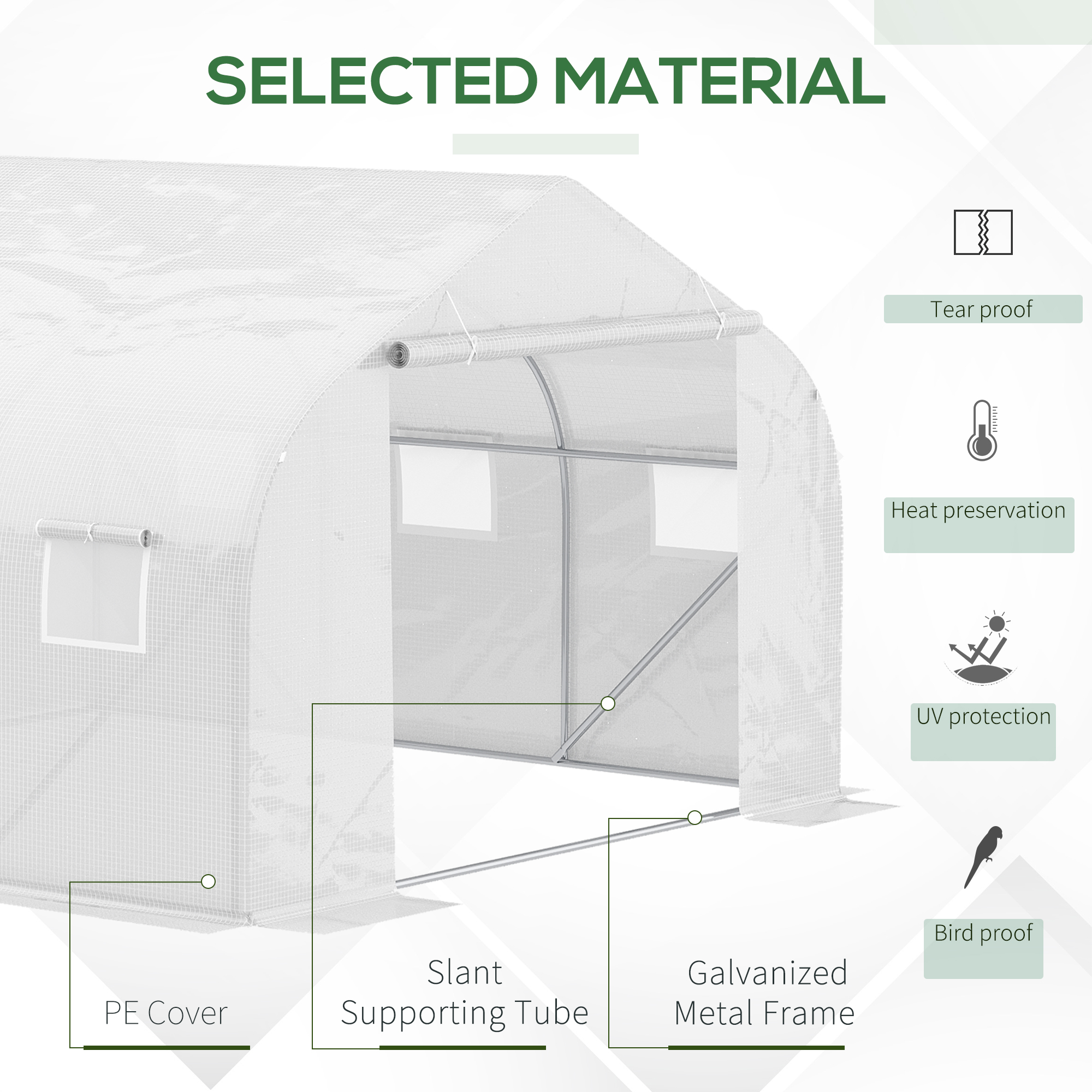 Outsunny Walk-In Polytunnel Greenhouse Warm House Garden Tunnel Shelter Plant Shed with Door and Windows, Galvanised Steel Frame, 3.5 x 3 x 2m, White 4