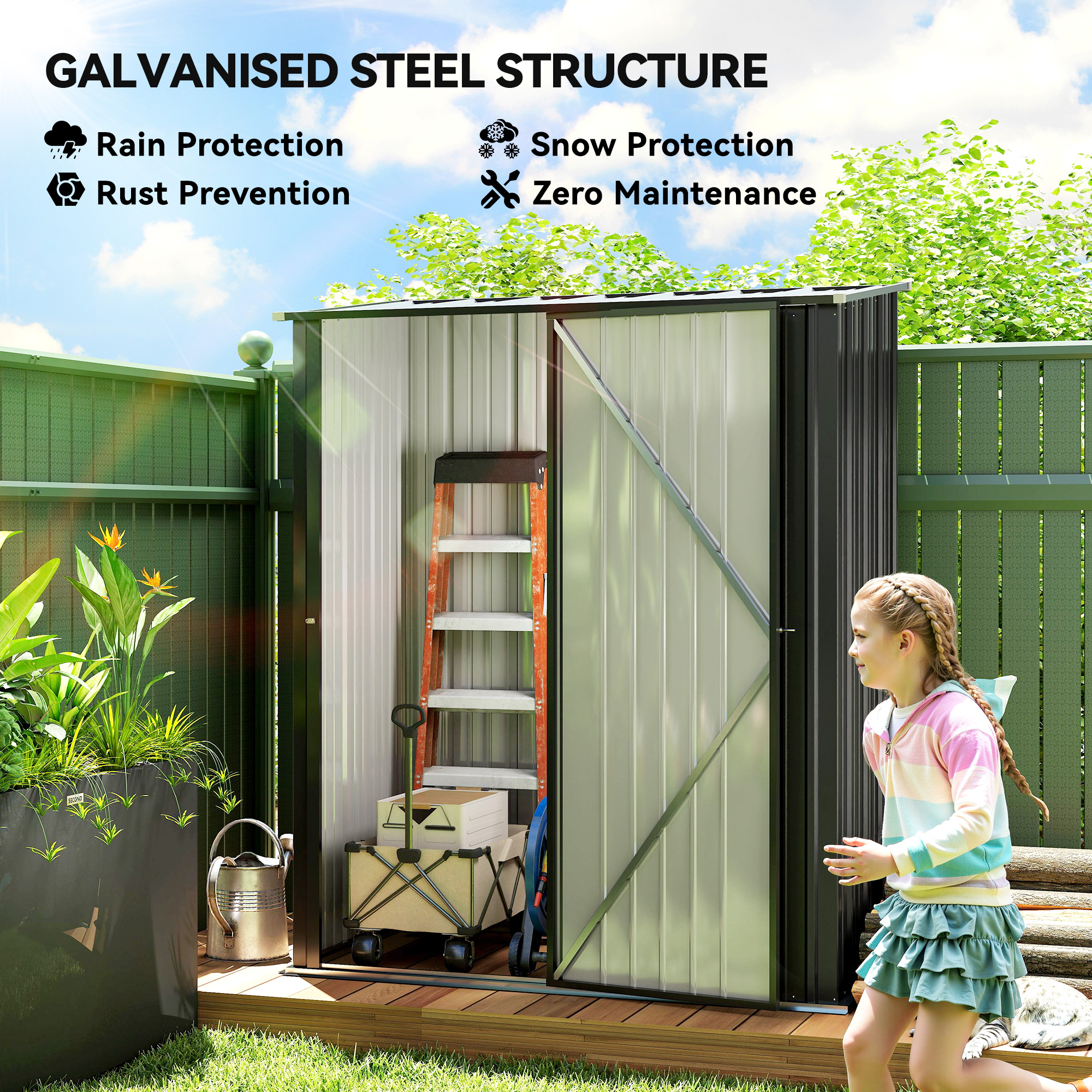 Outsunny 5.3 x 3.1ft Corrugated Steel Garden Shed Black 4