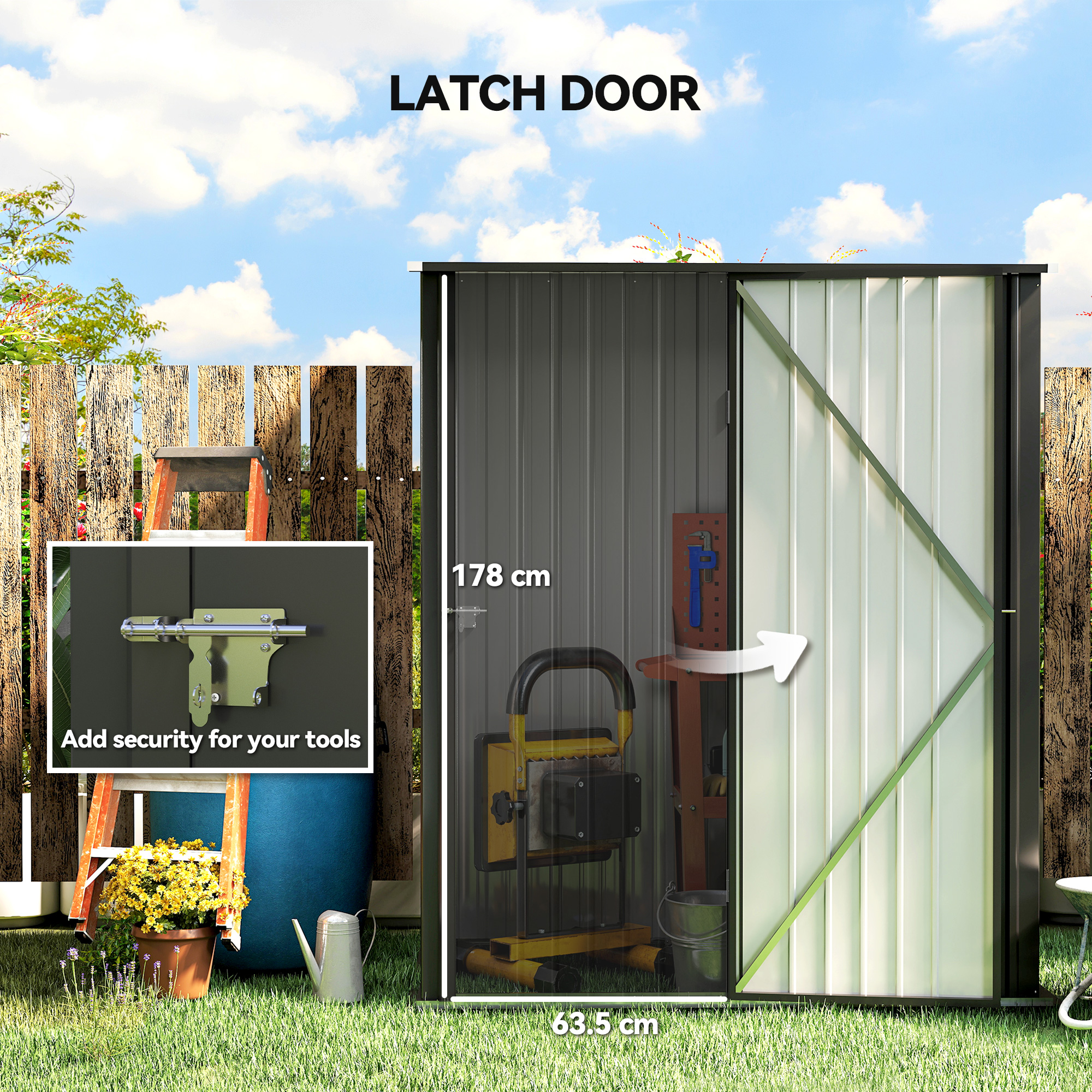 Outsunny 5.3 x 3.1ft Corrugated Steel Garden Shed Black 5