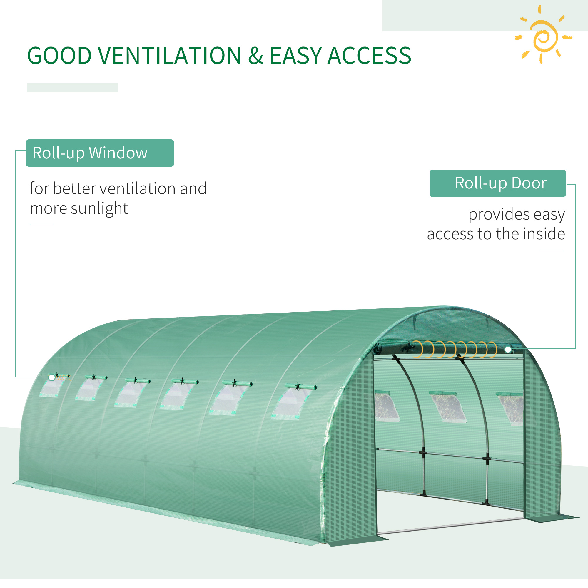 Outsunny 6 x 3 x 2m Greenhouse Replacement Cover ONLY Winter Garden Plant PE Cover for Tunnel Walk-in Greenhouse with Roll-up Windows Door Outdoor, Green 6