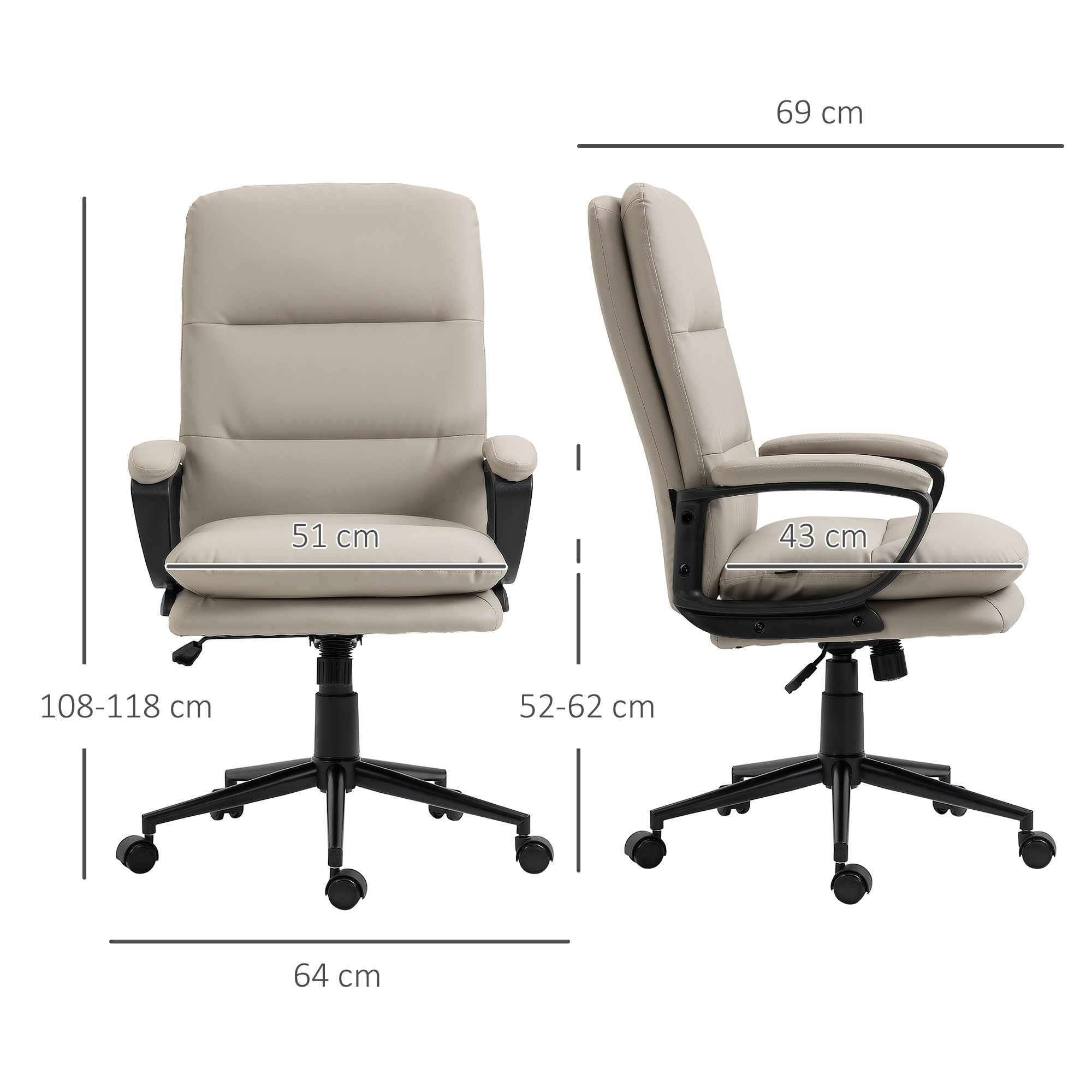 Vinsetto Office Chair, PU Leather Computer Desk Chair Office Chair with Adjustable Height and Swivel Rolling Wheels for Work Study, Light Grey 3