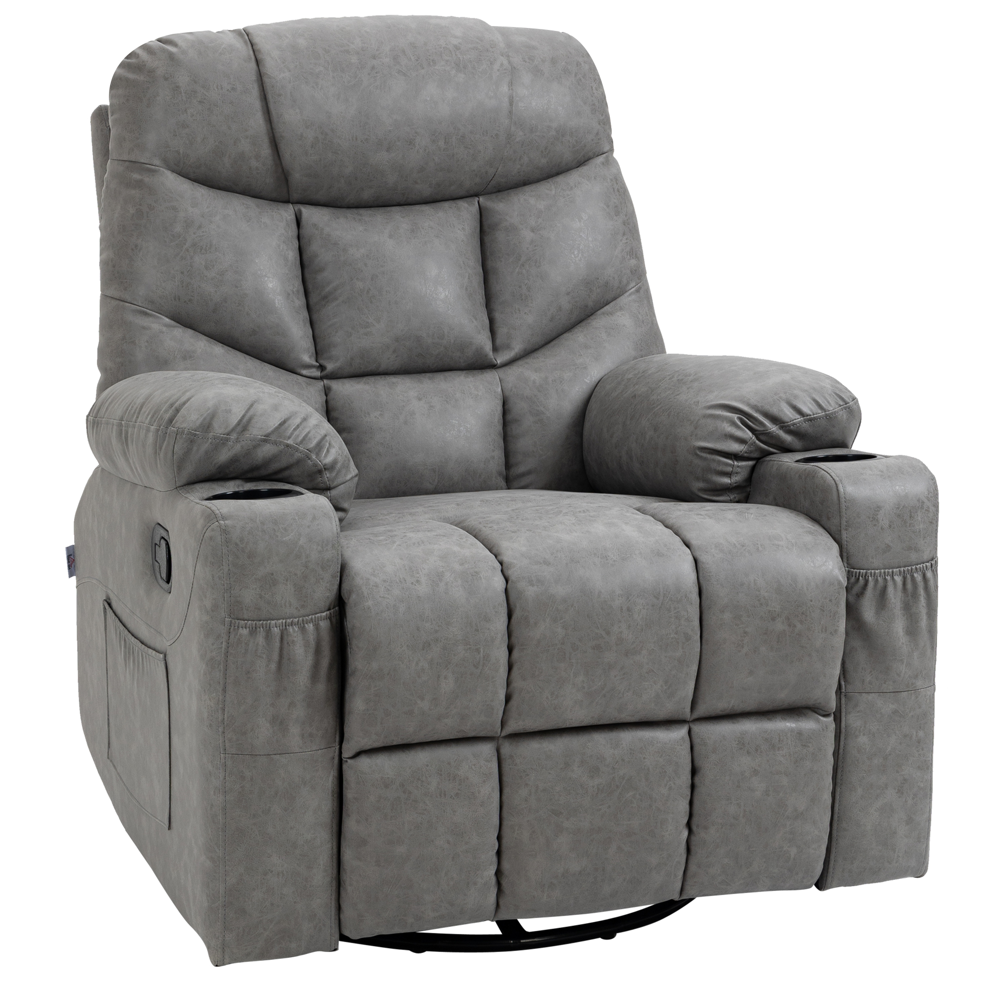 HOMCOM Thick Padded Faux Leather Recliner Armchair Light Grey
