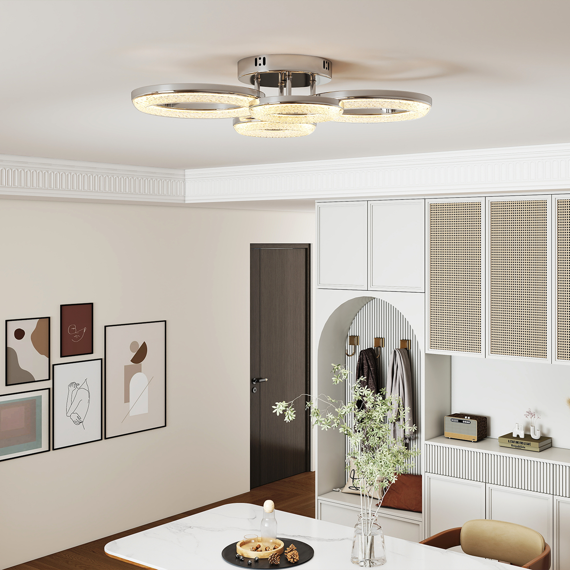 HOMCOM LED Ceiling Light, Modern 4 Rings Ceiling Lamp with Wall Switch Control, 40W 4350lm Flush Mount Ceiling Light with 3500K/4500K/6000K Colour Temperatures for Living Room, Bedroom, Silver Tone 9