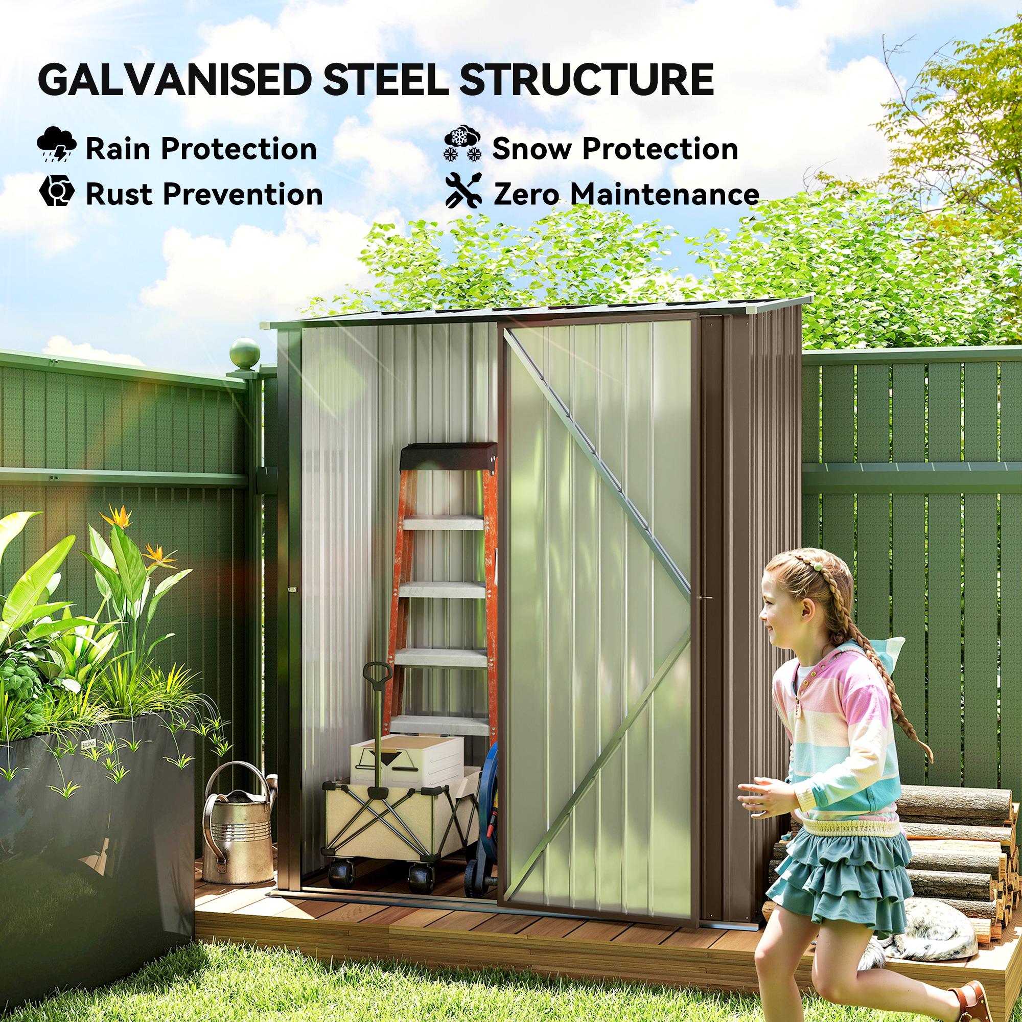 Outsunny 5.3 x 3.1ft Corrugated Steel Garden Shed Brown 4