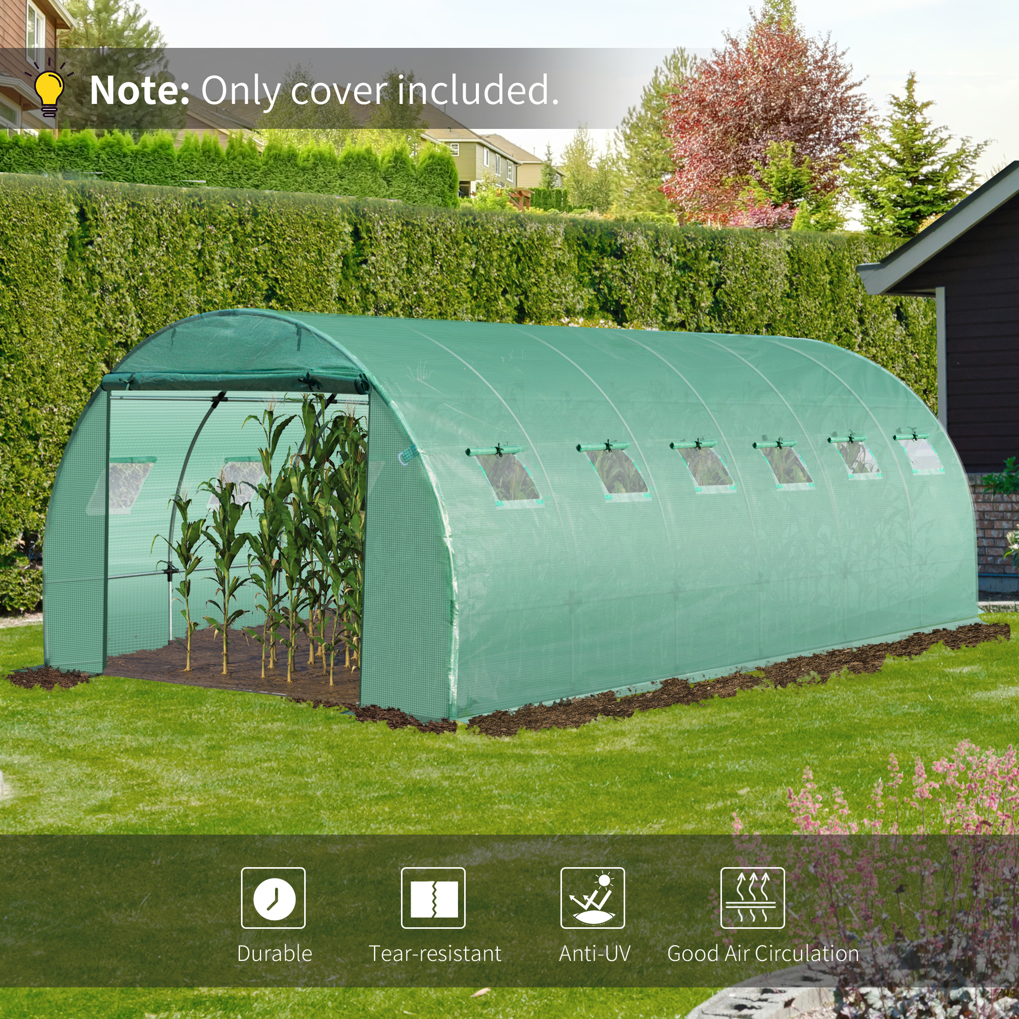 Outsunny 6 x 3 x 2m Greenhouse Replacement Cover ONLY Winter Garden Plant PE Cover for Tunnel Walk-in Greenhouse with Roll-up Windows Door Outdoor, Green 5