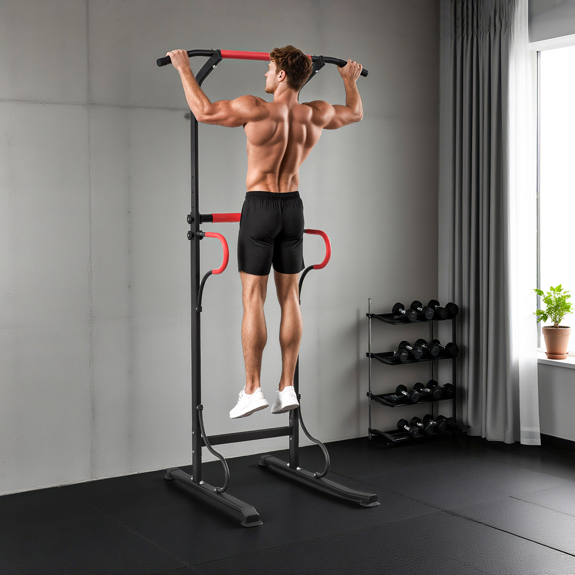 HOMCOM Steel Multi-Use Exercise Power Tower Pull Up Station Adjustable Height W/ Grips 2