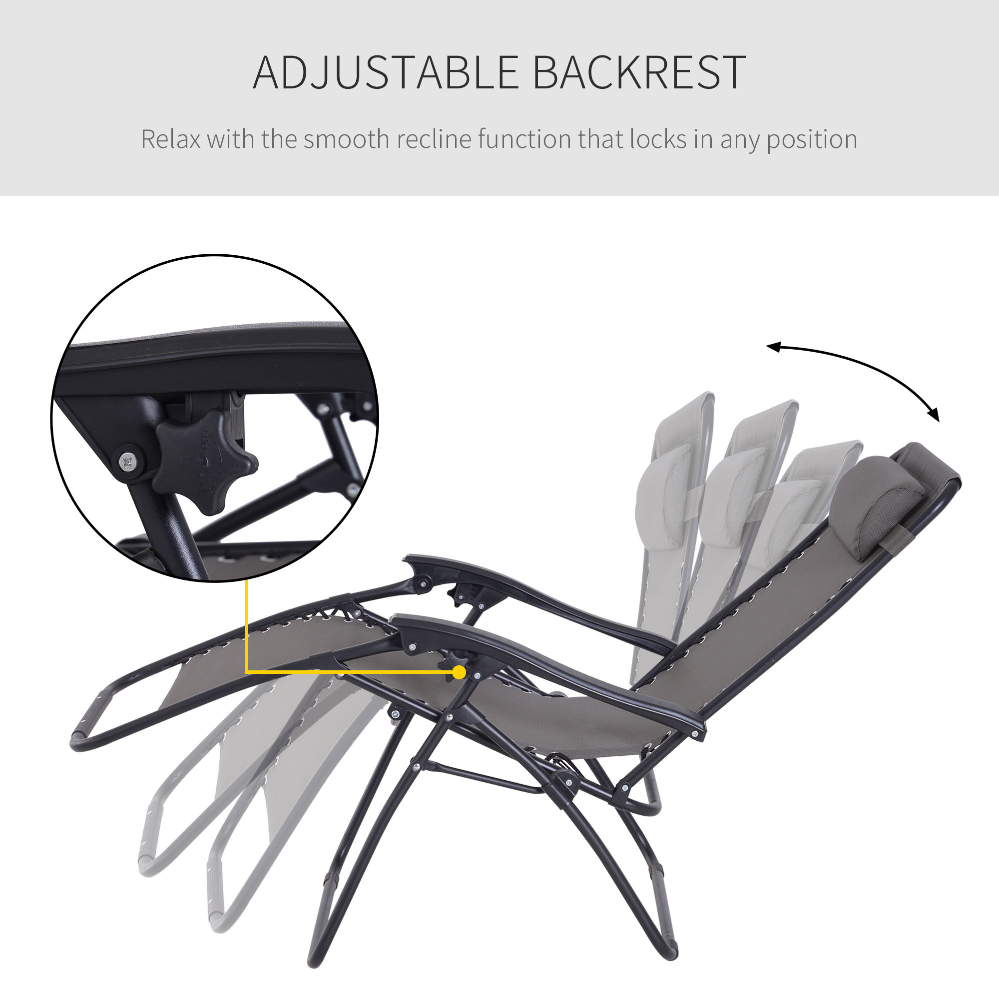 Outsunny Zero Gravity Chair Metal Frame Texteline Armchair Outdoor Folding and Reclining Sun Lounger with Head Pillow for Patio Decking Gardens Camping, Grey 6
