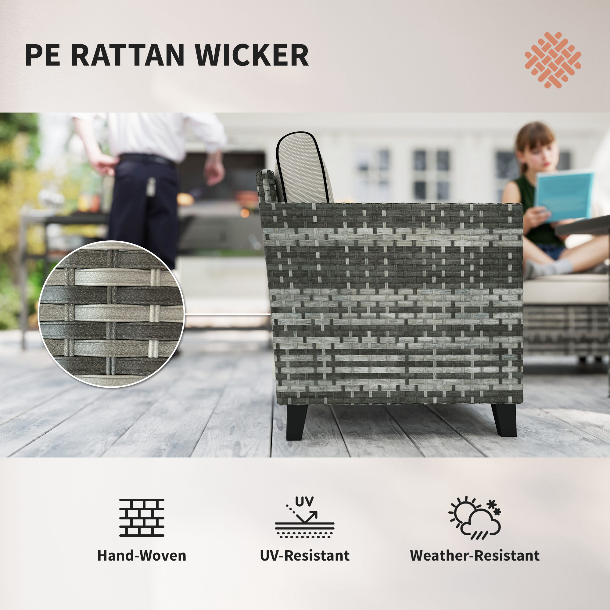 Outsunny 5-Piece Rattan Patio Furniture Set with Gas Fire Pit Table, Loveseat Sofa, Armchairs, Cushions, Pillows, Grey 6
