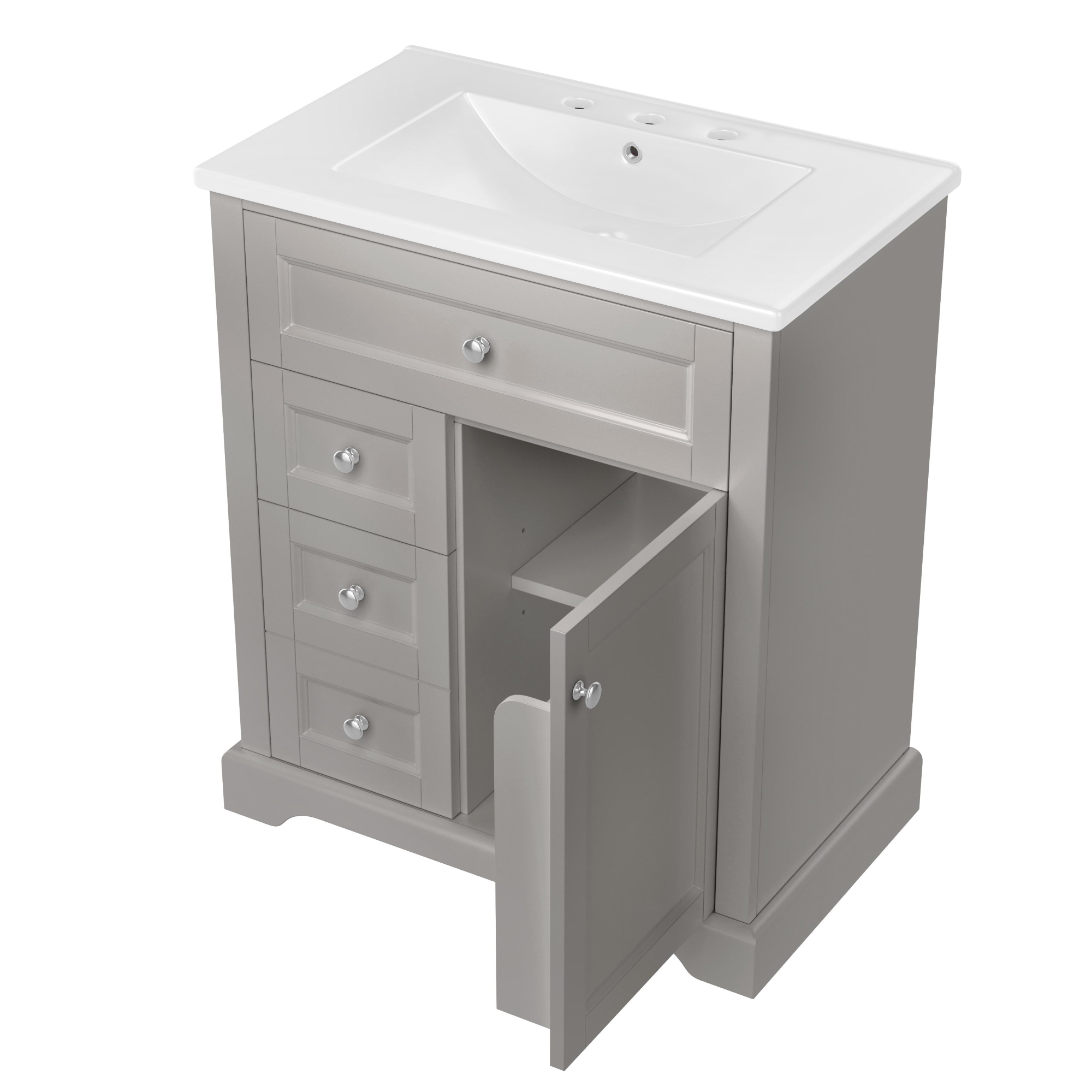 Bodenstehender Badezimmerschrank mit Waschbecken, 76x46x87 cm, Grau günstig online kaufen