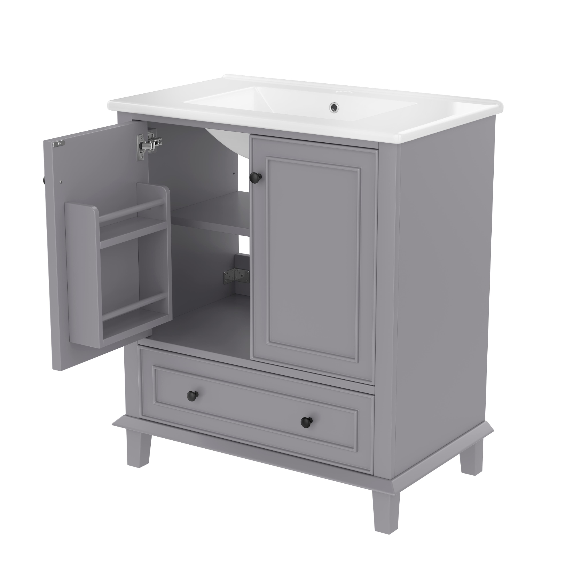 Badezimmerschrank mit Waschbecken, freistehend, großer Stauraum, 76x46x87 c günstig online kaufen