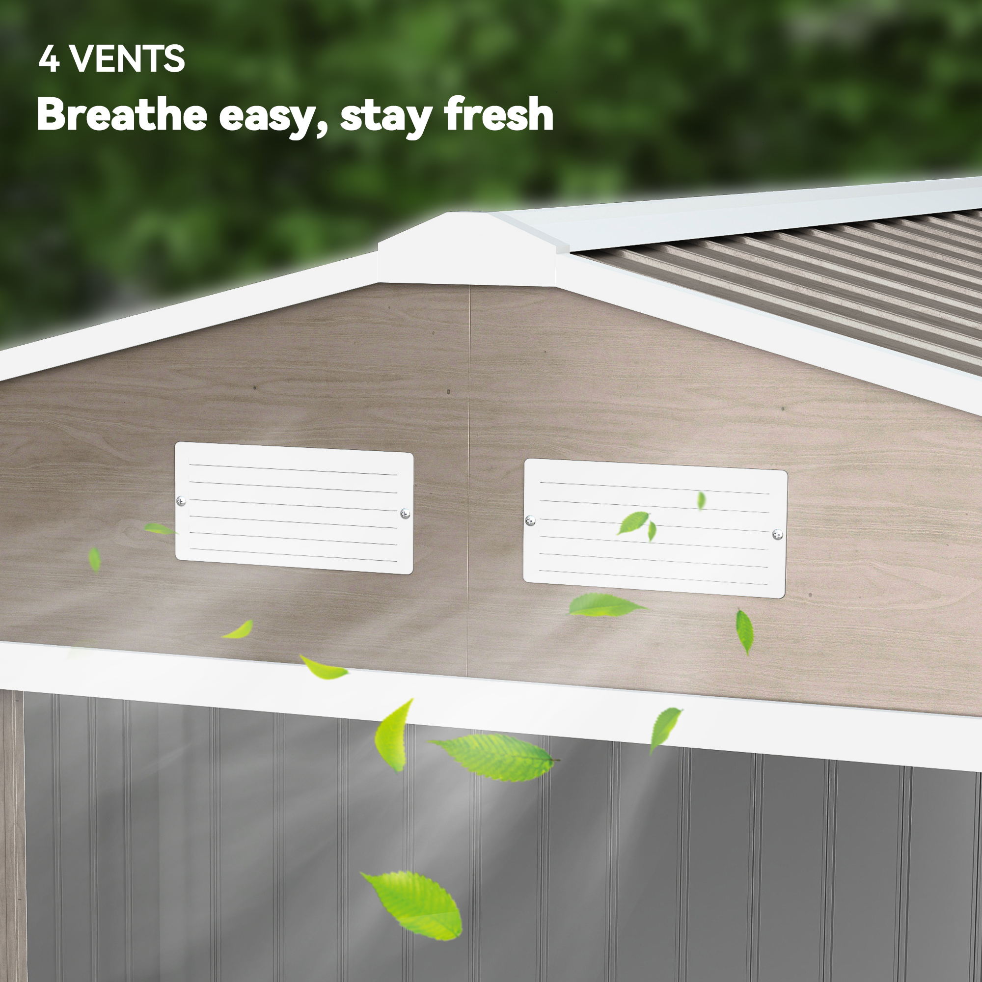 Outsunny 9 x 6ft Steel Garden Shed, Outdoor Storage Tool House with Vents, Foundation and Lockable Double Doors, Brown 8