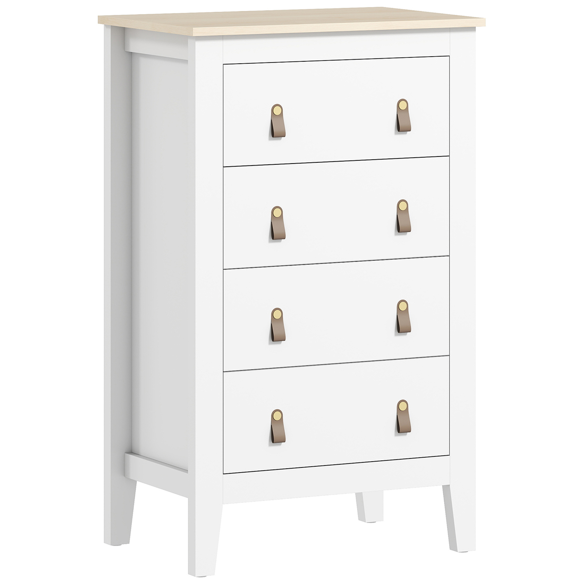 Cassettiera Moderna HOMCOM 4 Cassetti Bianca Lucida - 60x40x85 Cm Per Camera Da Letto - 4