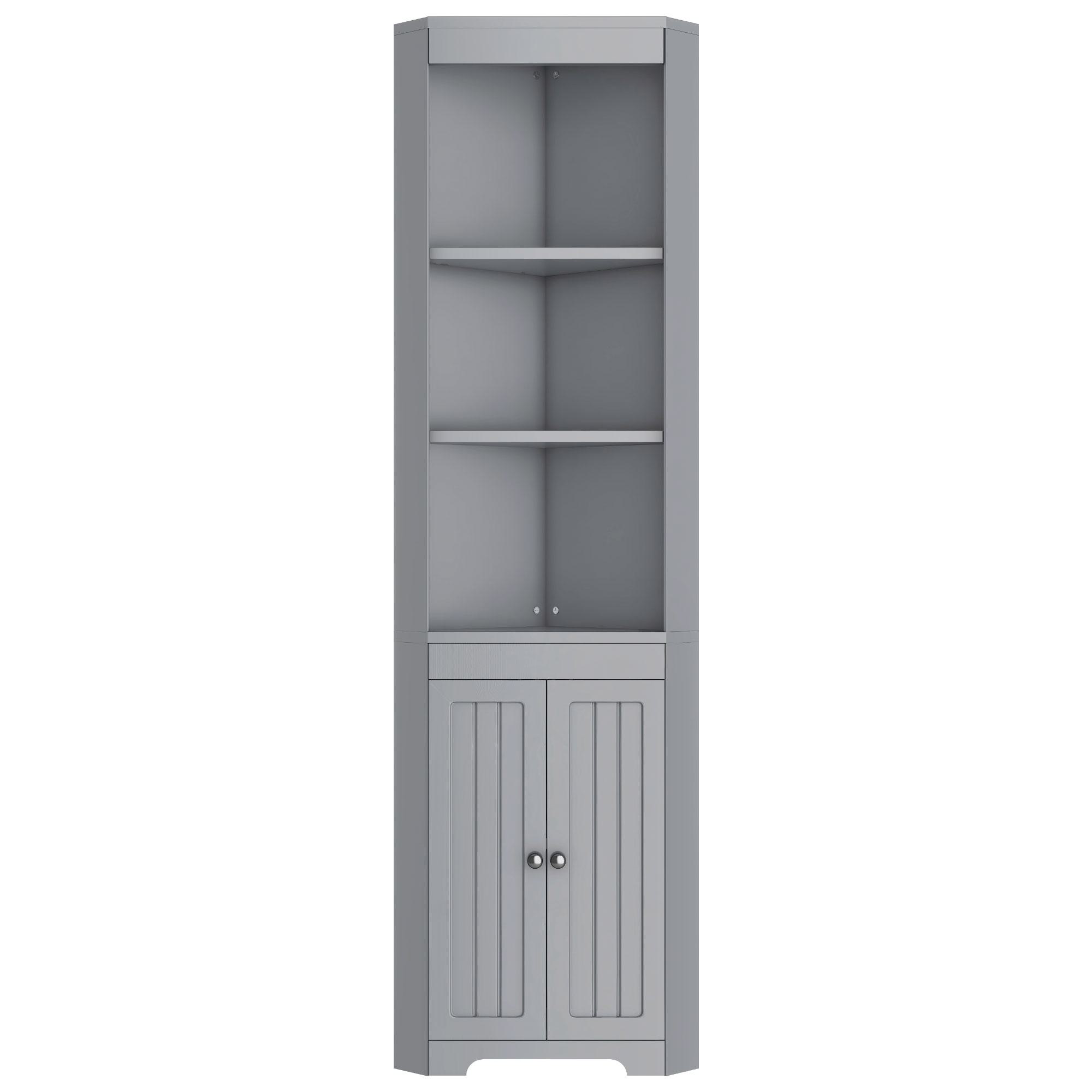 Badezimmer-Hochschrank mit Drei offenen Ablagefächern, 49,5x35x170 cm, Grau günstig online kaufen