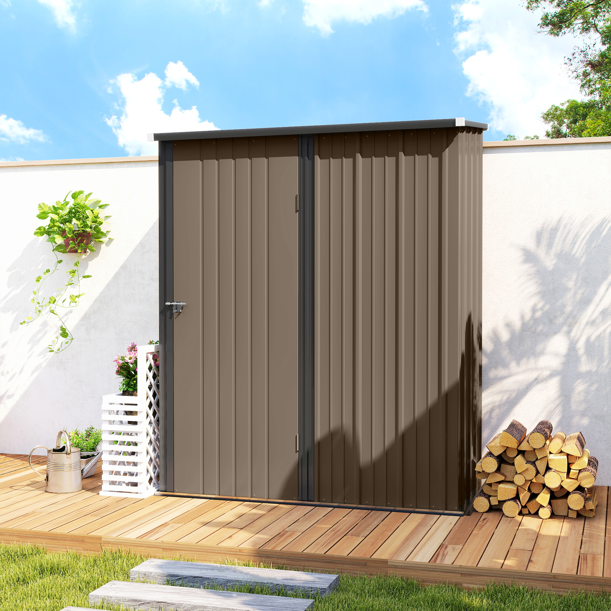 Outsunny 5.3 x 3.1ft Corrugated Steel Garden Shed Brown 8