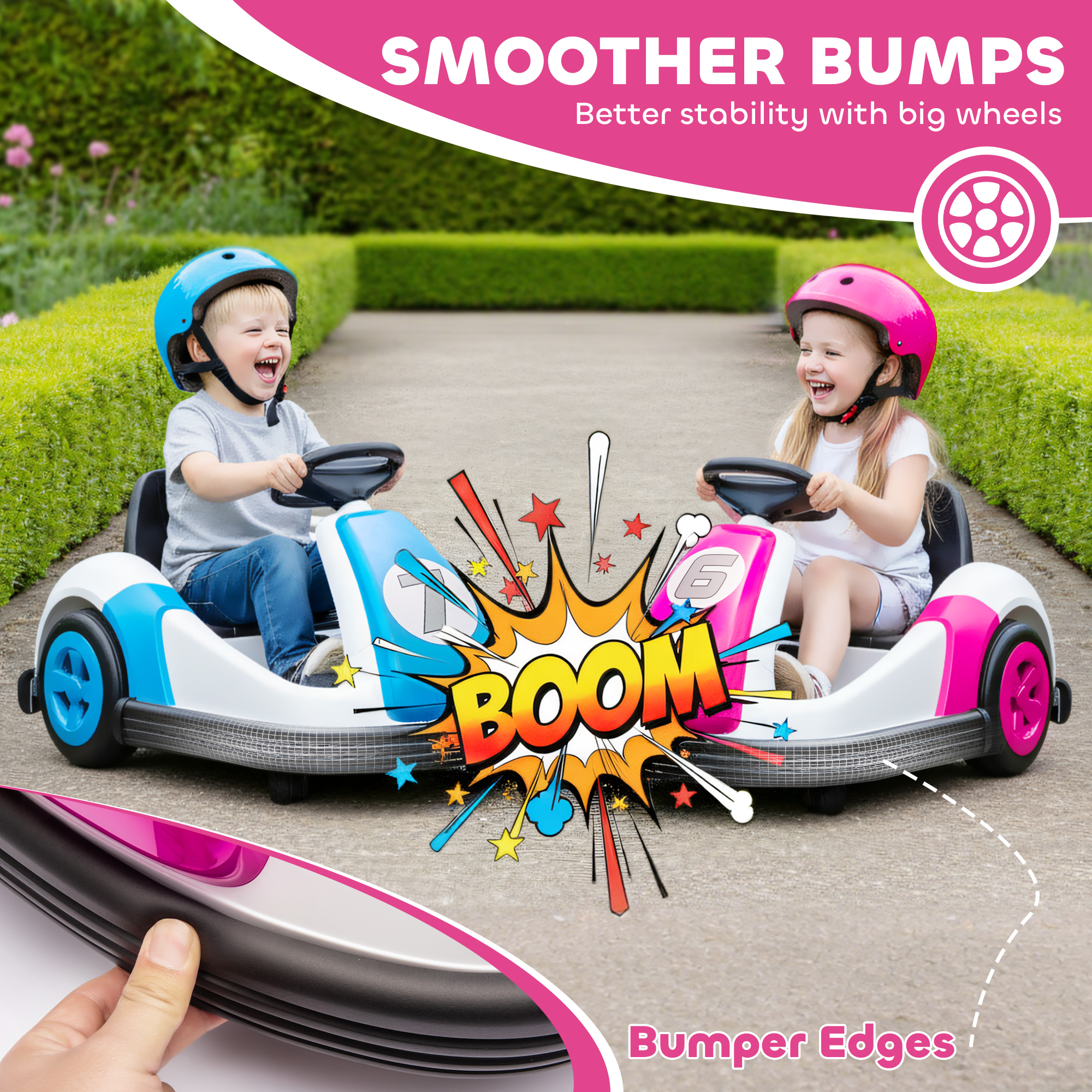 AIYAPLAY Kids Bumper Car with 360-Degree Rotation, 6V Electric Ride On Car with Music and Horn for 3-8 Years Old, Pink 6