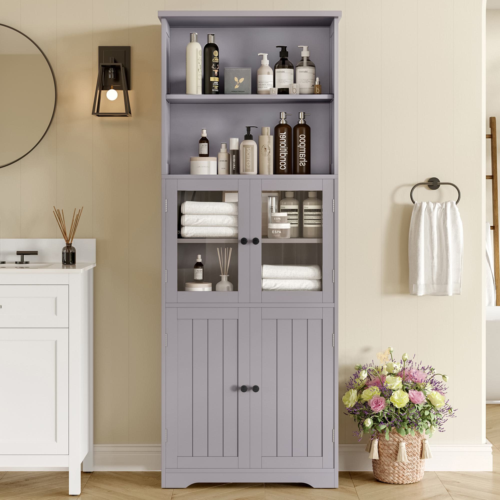 Badezimmer-Hochschrank mit Stauraum, Glasschranktür, Holzschranktür, verste günstig online kaufen