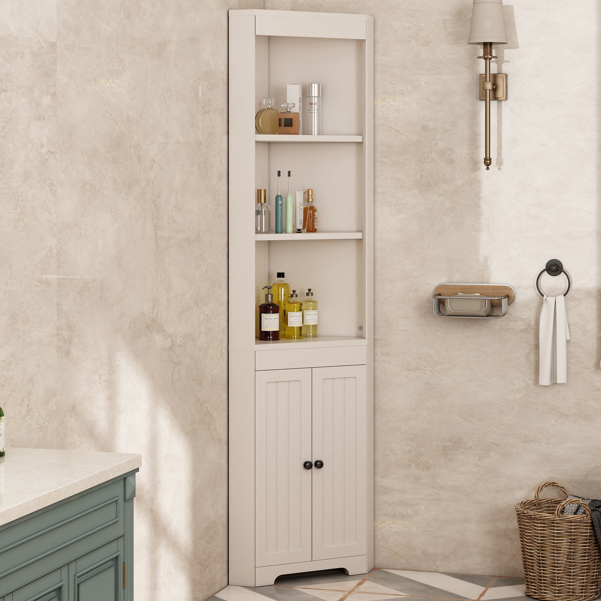Badezimmer-Hochschrank mit Drei offenen Ablagefächern, 49,5x35x170 cm, Weiß günstig online kaufen