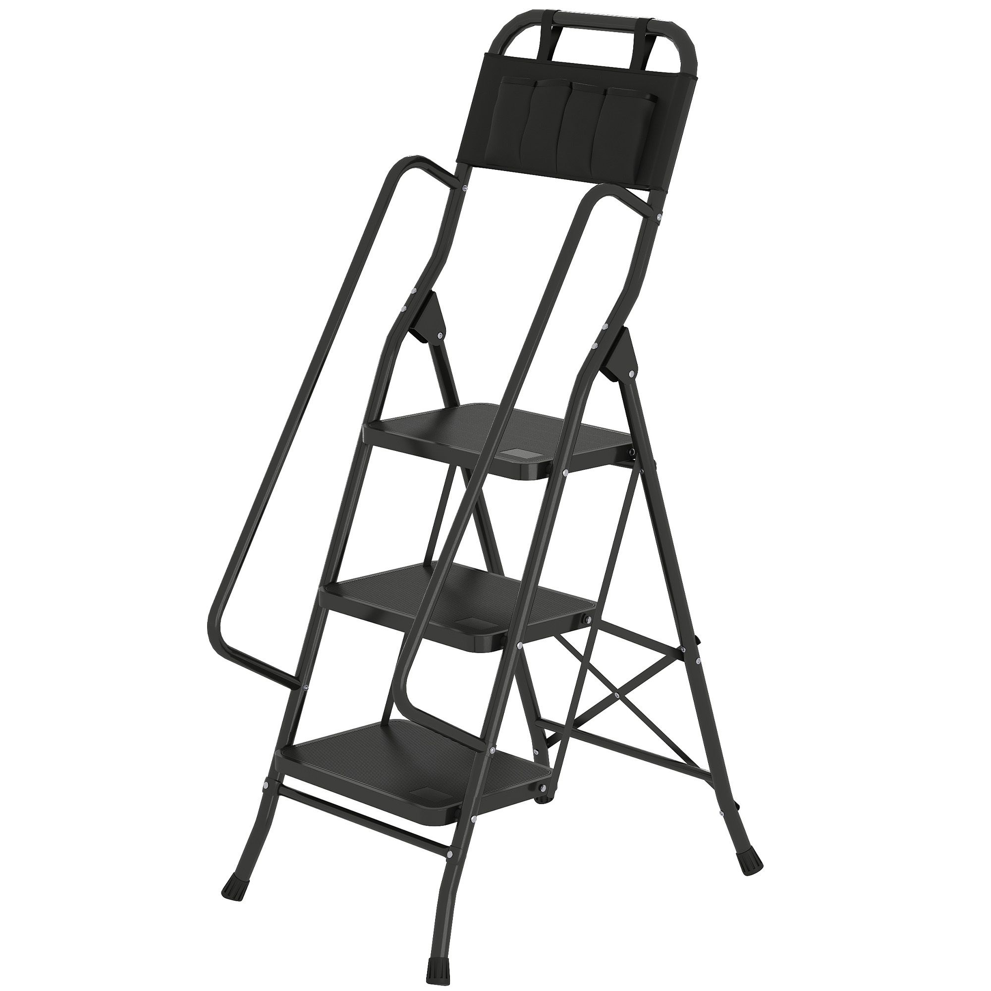 HOMCOM Échelle pliable 3 marches avec sac porte-outils - marches larges antidérapantes, noir