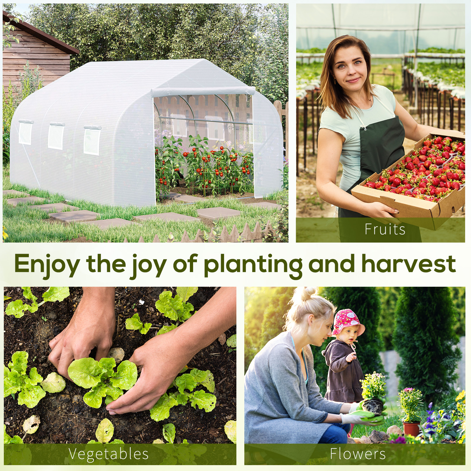 Outsunny Walk-In Polytunnel Greenhouse Warm House Garden Tunnel Shelter Plant Shed with Door and Windows, Galvanised Steel Frame, 3.5 x 3 x 2m, White 7